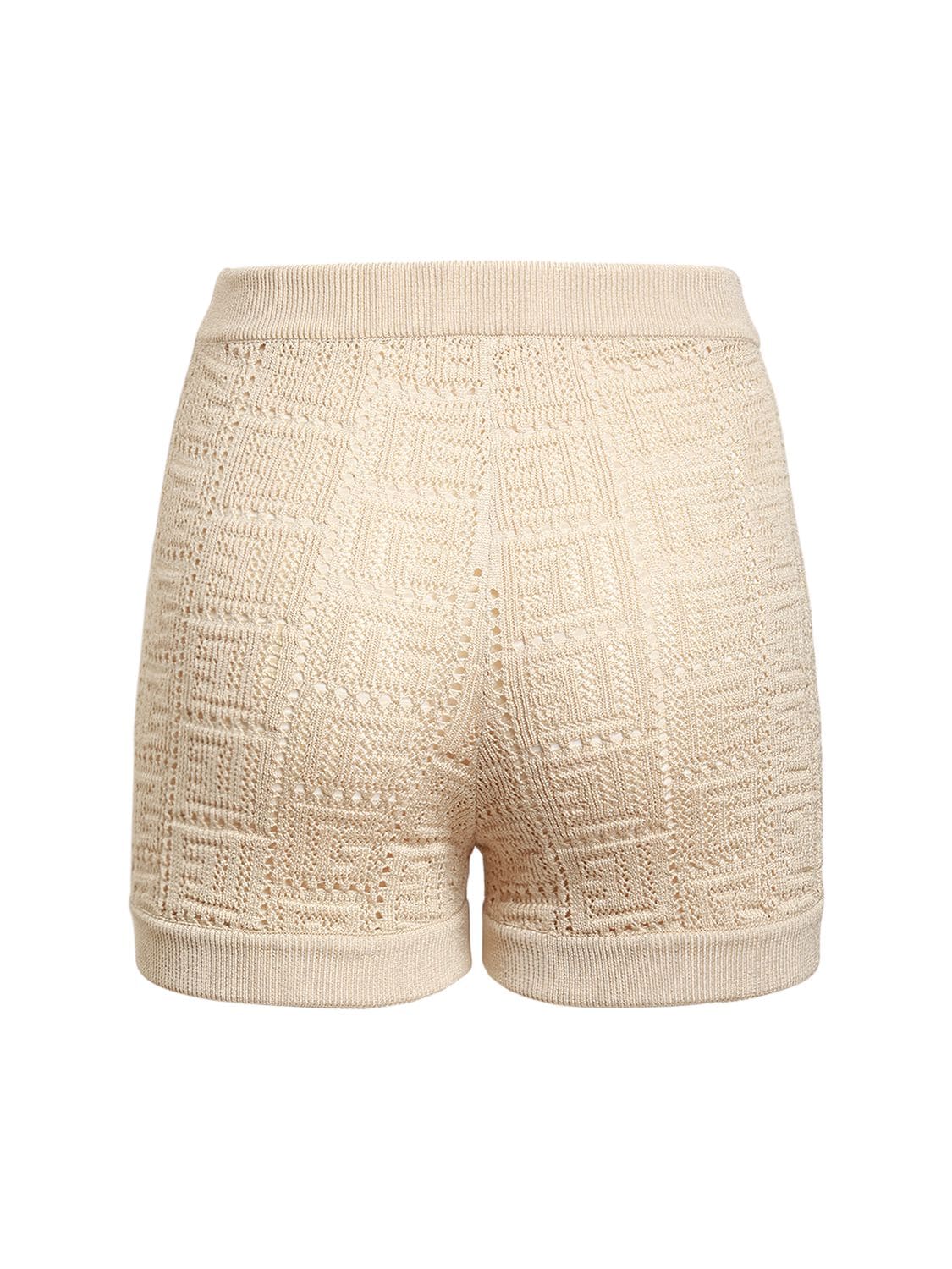 Shop Balmain Monogram Viscose Knit Shorts In Beige