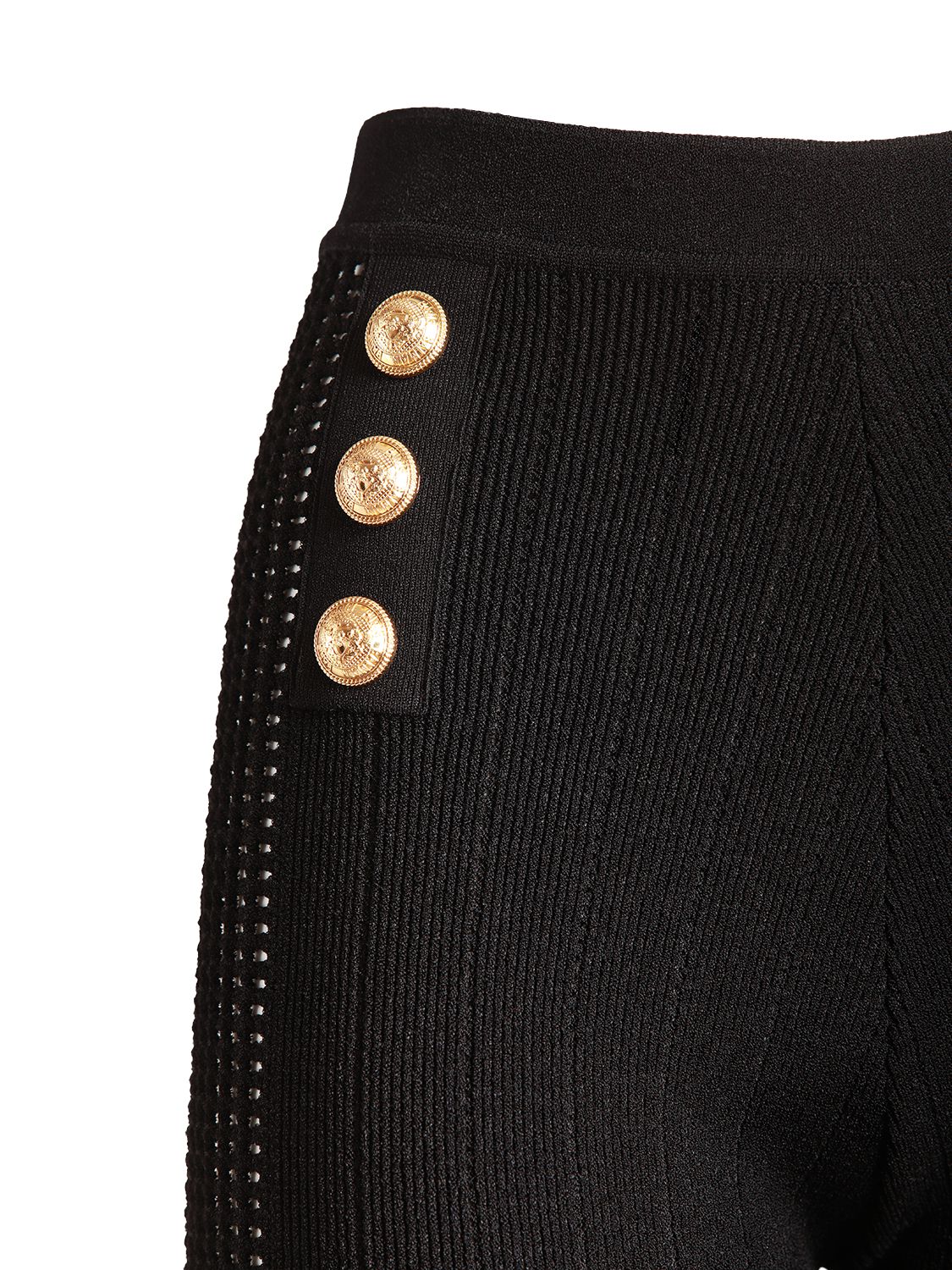 Shop Balmain Knit High Waist Button Leggings In Black