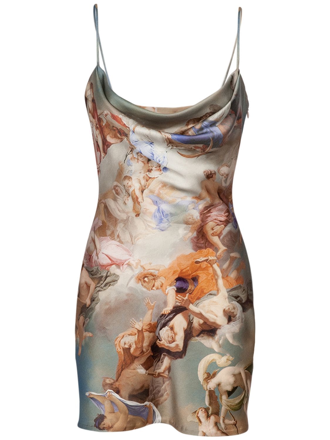 BALMAIN PRINTED SATIN PLUNGE NECK MINI DRESS