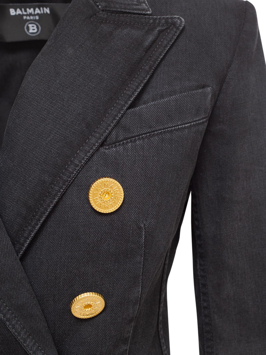 Shop Balmain Co Denim Six Button Blazer In Black