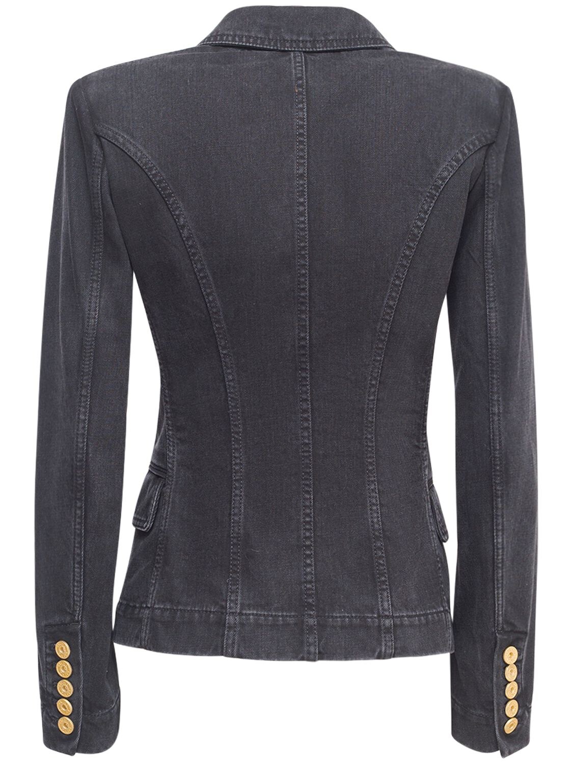 Shop Balmain Co Denim Six Button Blazer In Black