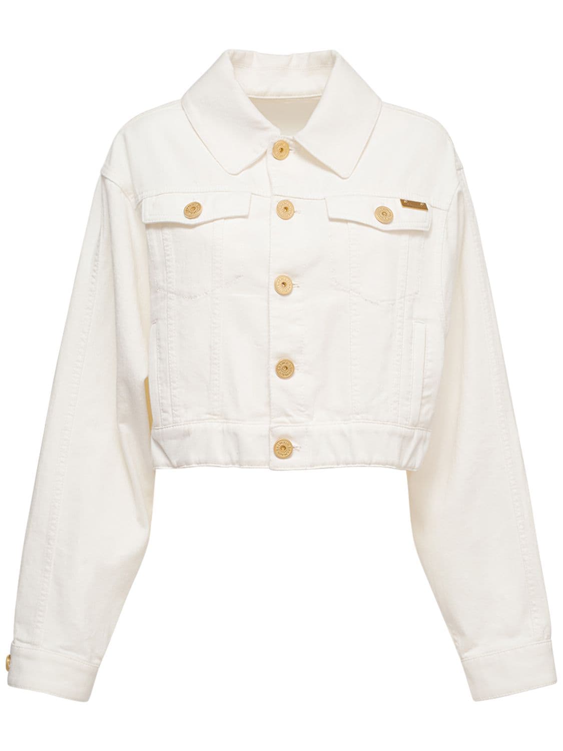 Image of Cotton Denim Buttoned Crop Jacket