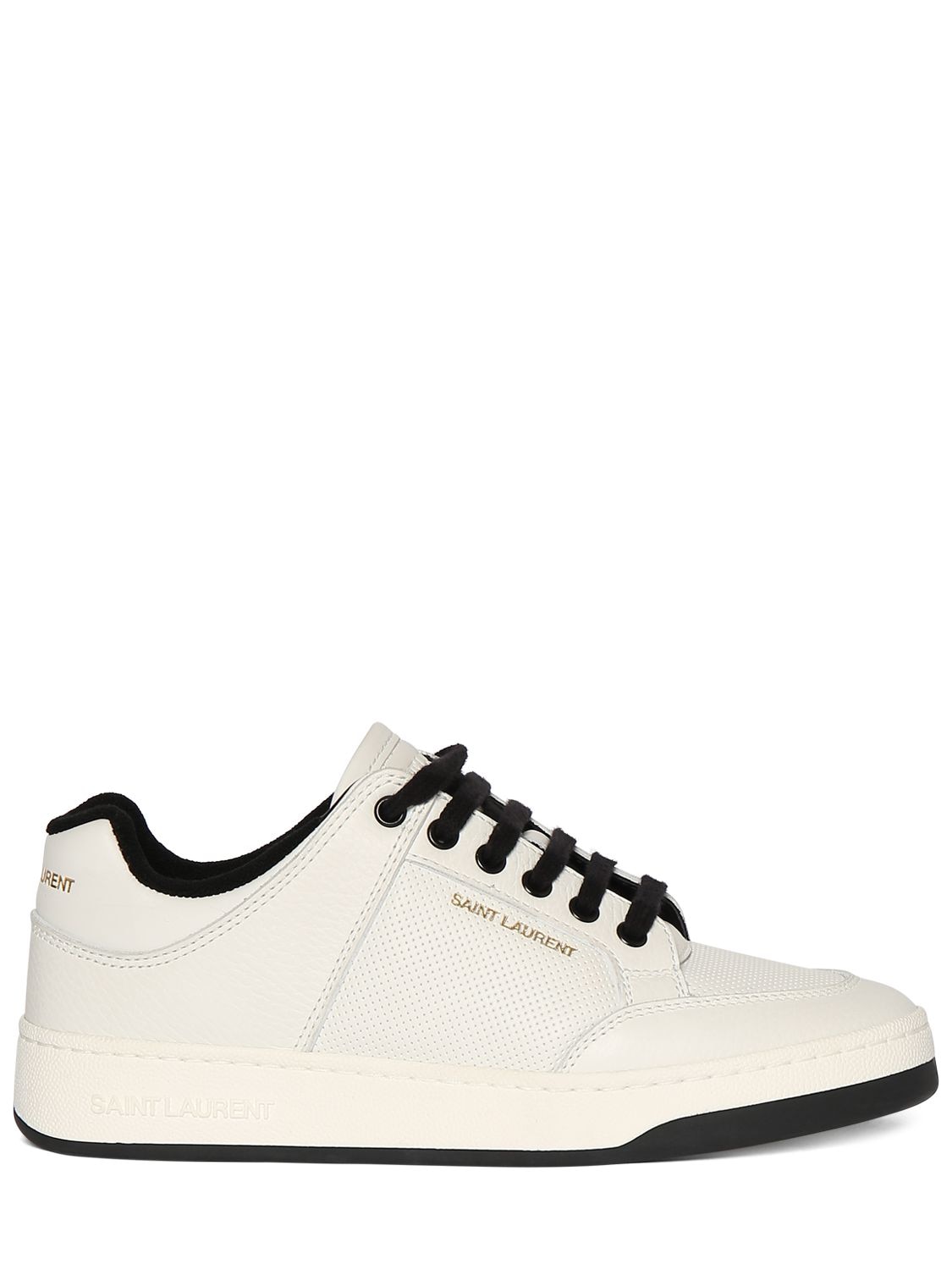 Saint Laurent 20mm Sl61 Low Top Leather Sneakers In White,black