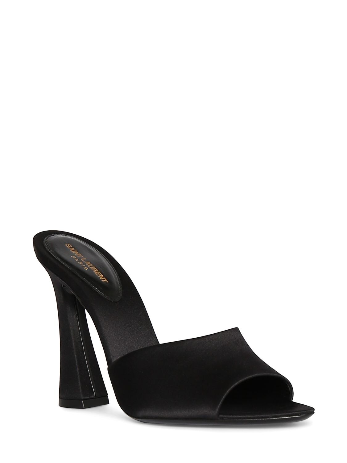 Shop Saint Laurent 105mm Suite Satin Mule Sandals In Black