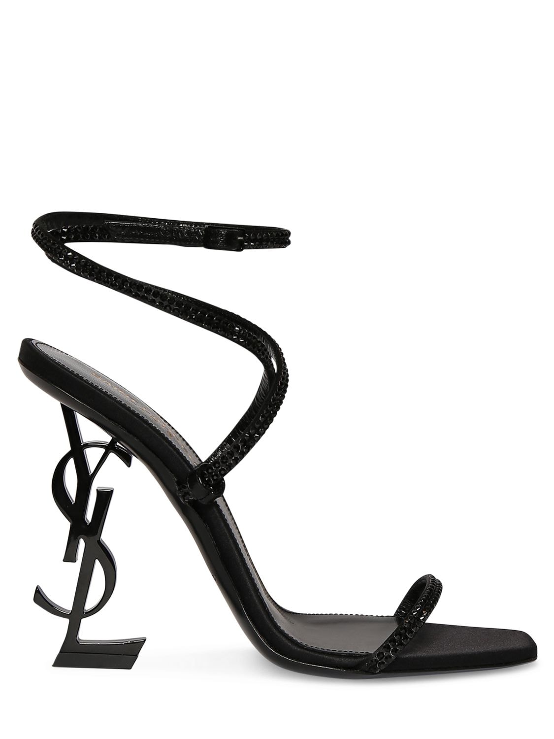 Shop Saint Laurent 110mm Opyum Embellished Satin Sandals In Black