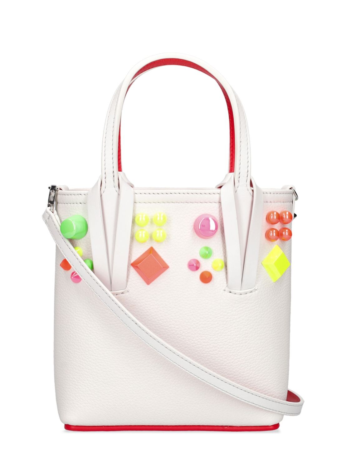 CHRISTIAN LOUBOUTIN: Cabata leather bag with spikes - White