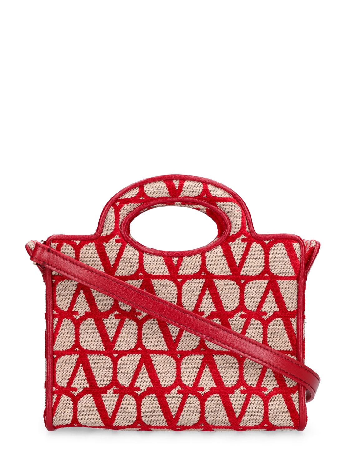 Shop Valentino Mini Le Troisième Monogram Tote Bag In Naturale,rosso