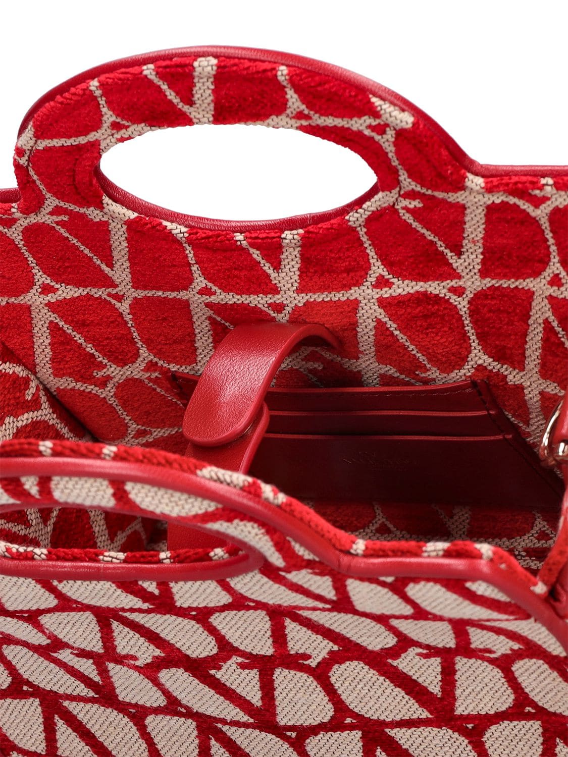 Shop Valentino Mini Le Troisième Monogram Tote Bag In Naturale,rosso