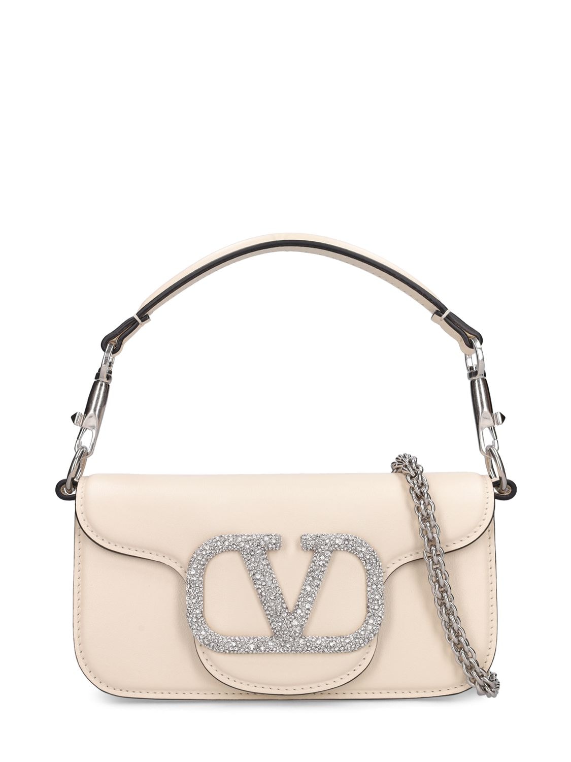 Valentino Garavani Small Loco' Leather Top Handle Bag In Light Ivory