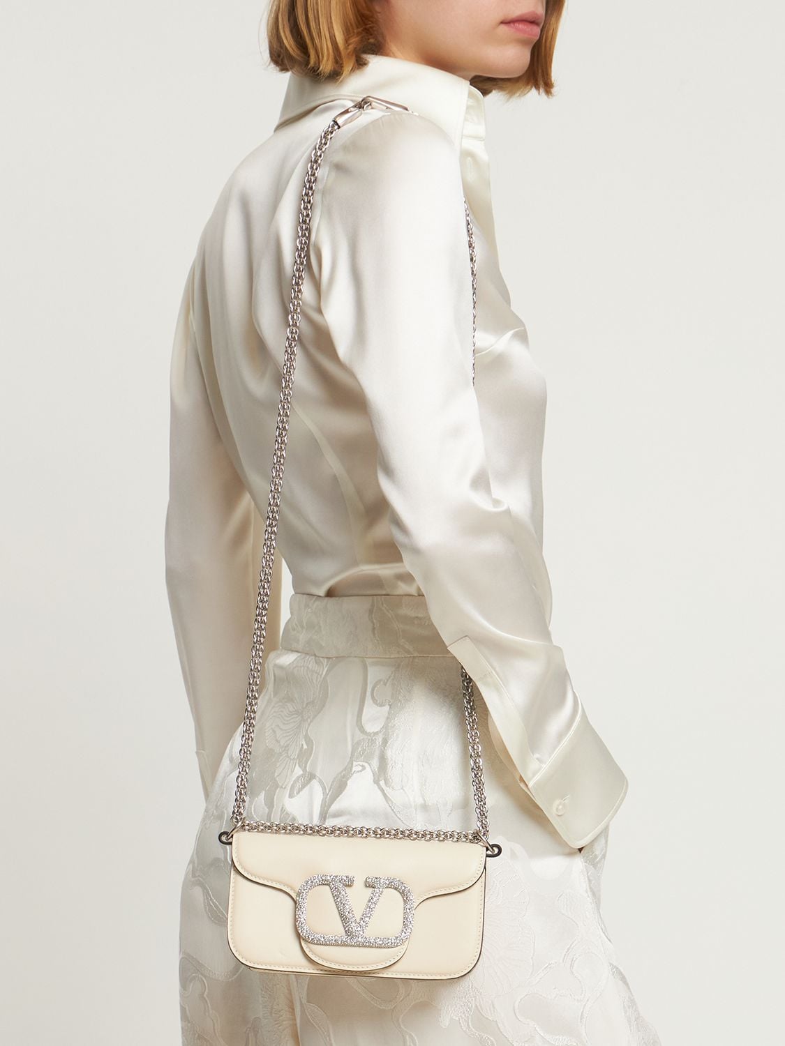 Shop Valentino Small Loco' Leather Top Handle Bag In Light Ivory