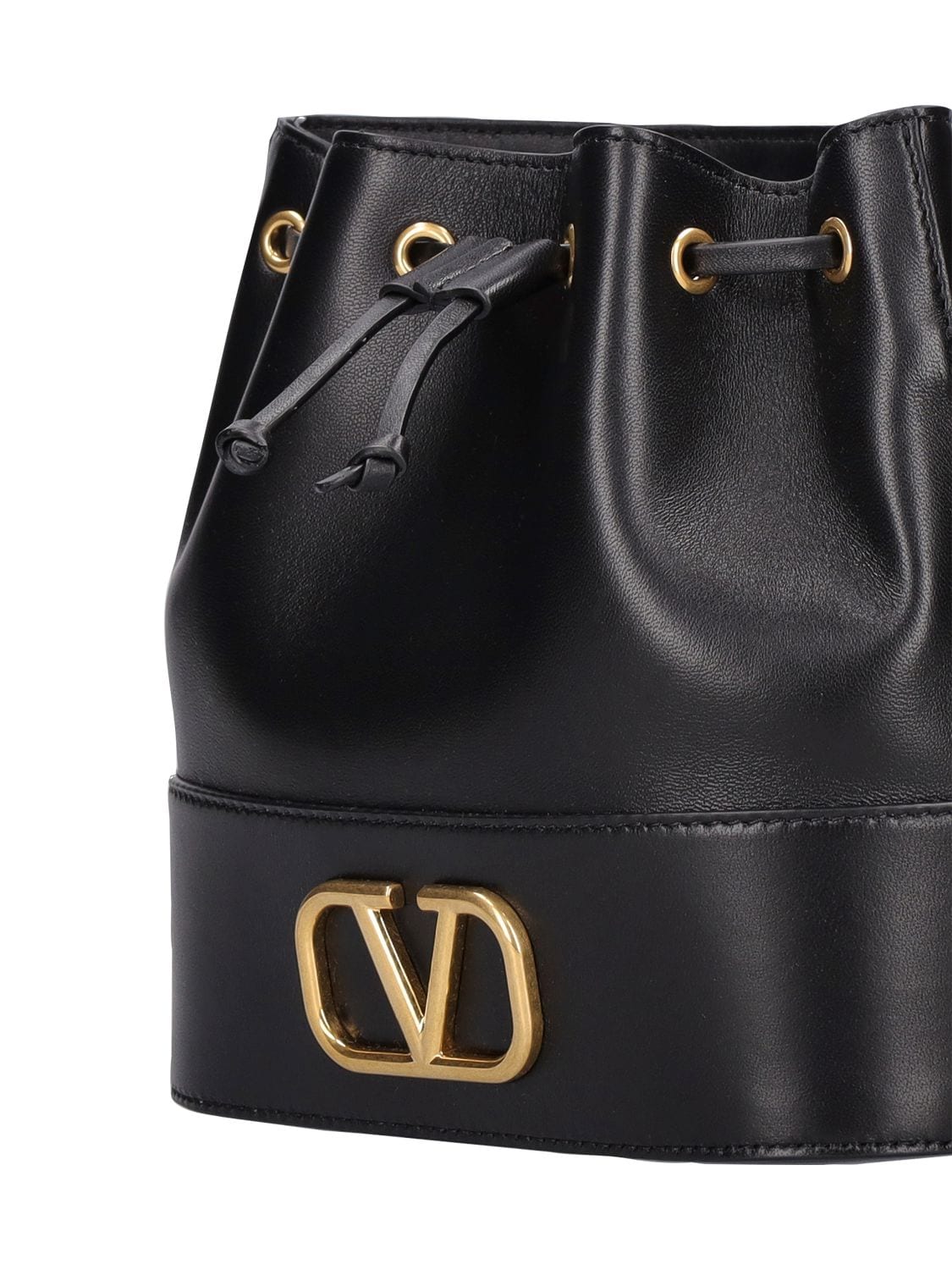 Shop Valentino V Logo Signature Leather Bucket Bag In Black