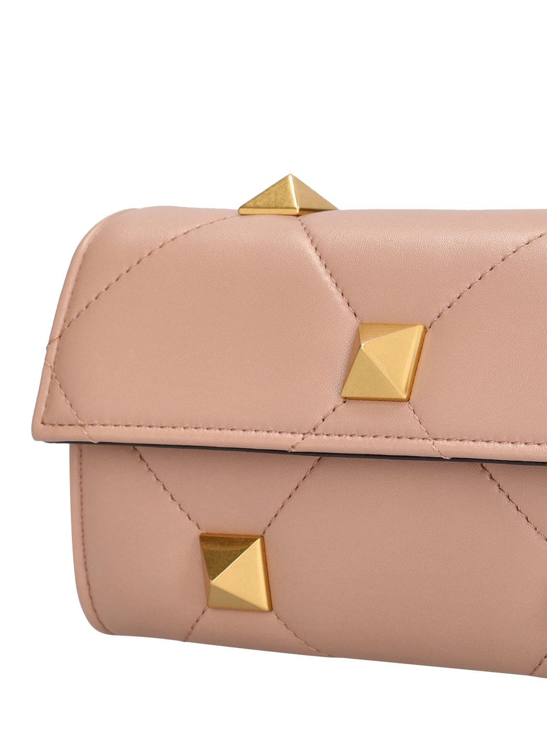 Shop Valentino Roman Stud Chain Wallet In Rose Cannelle