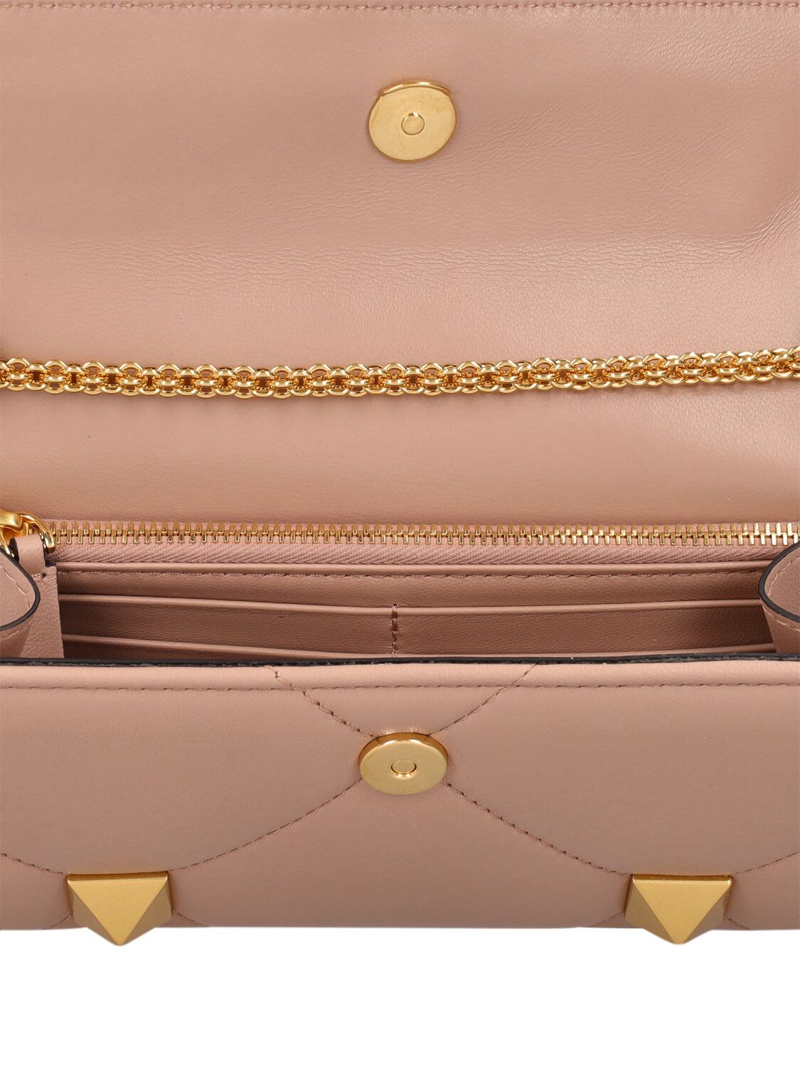 Shop Valentino Roman Stud Chain Wallet In Rose Cannelle