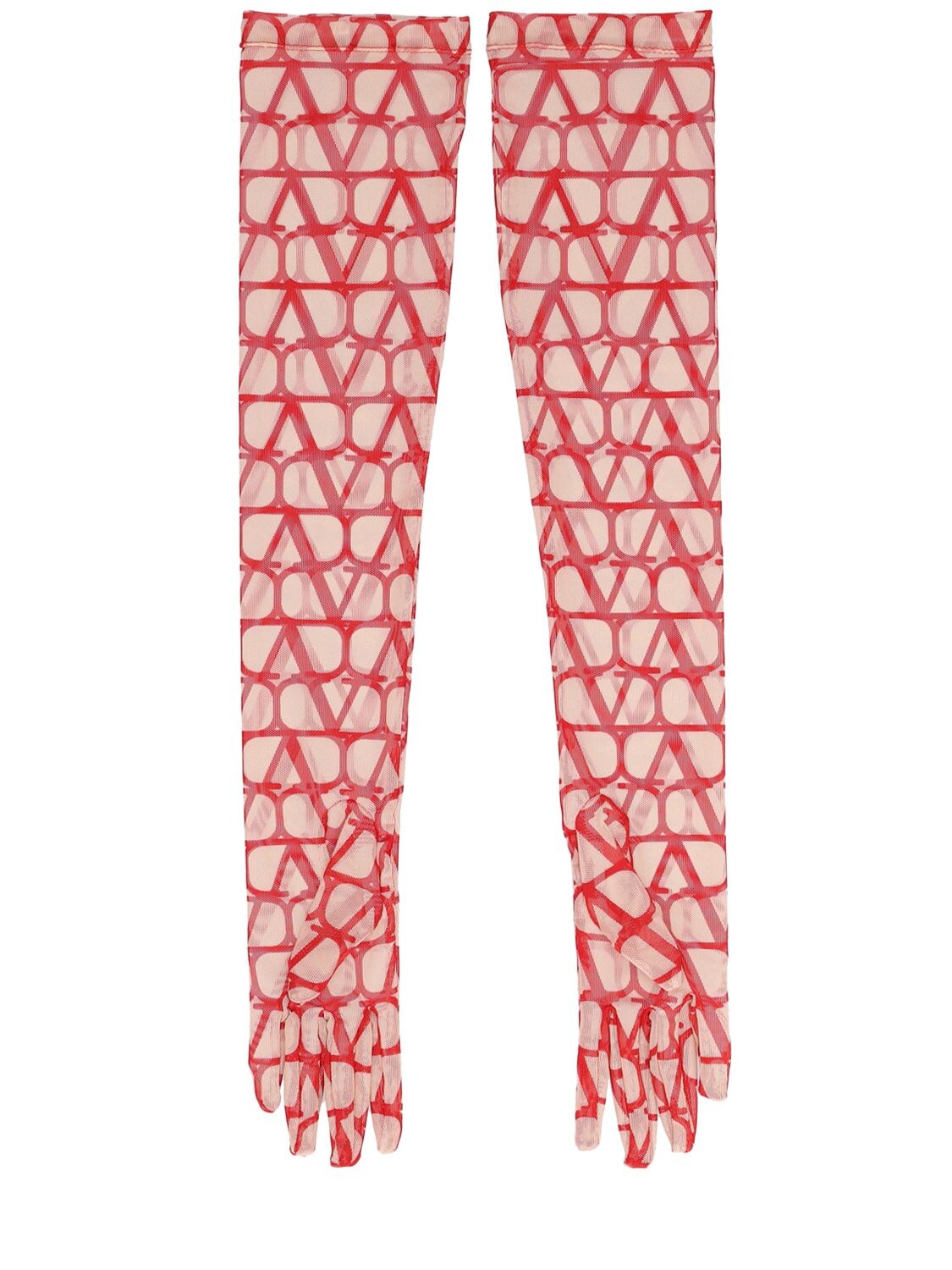 Shop Valentino Toile Iconographe Long Gloves In Beige,rosso