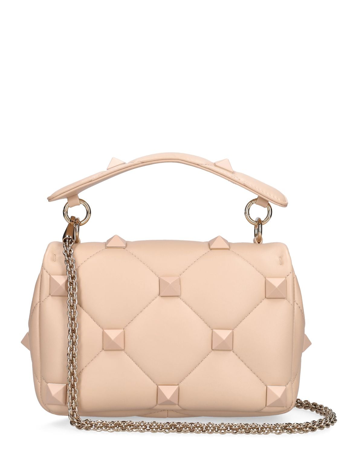 Shop Valentino Roman Stud Leather Shoulder Bag In Powder Rose