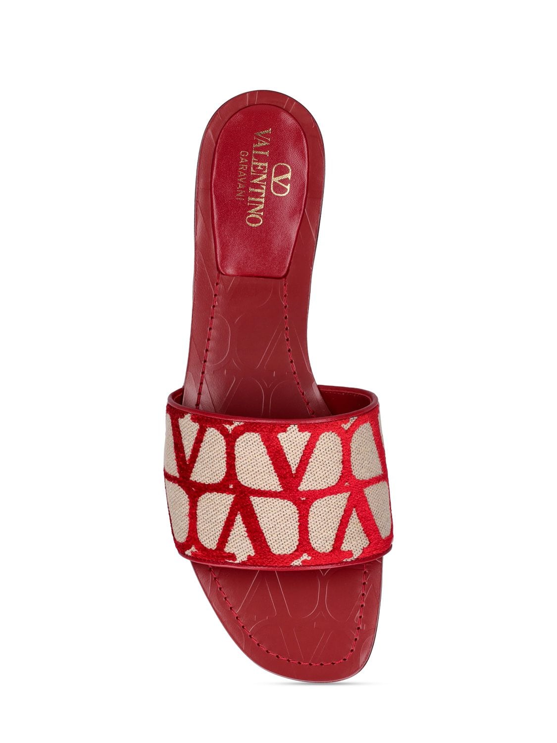 Shop Valentino 5mm Iconographie Leather & Canvas Flats In Beige,red