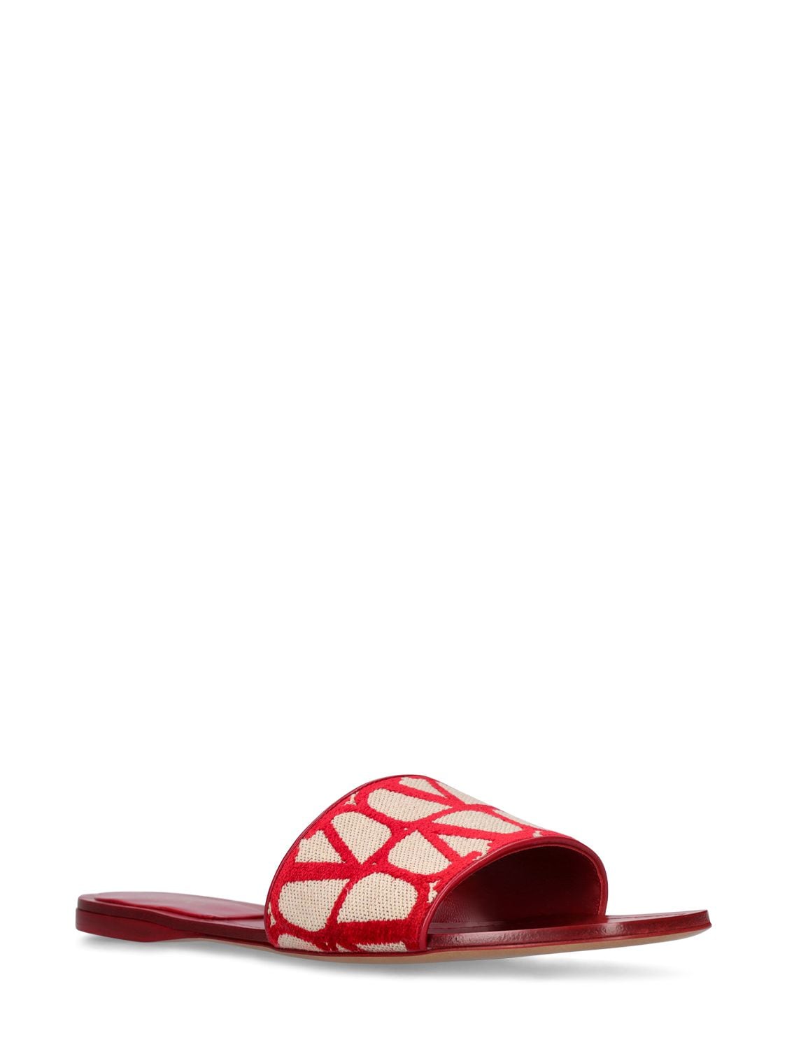 Shop Valentino 5mm Iconographie Leather & Canvas Flats In Beige,red