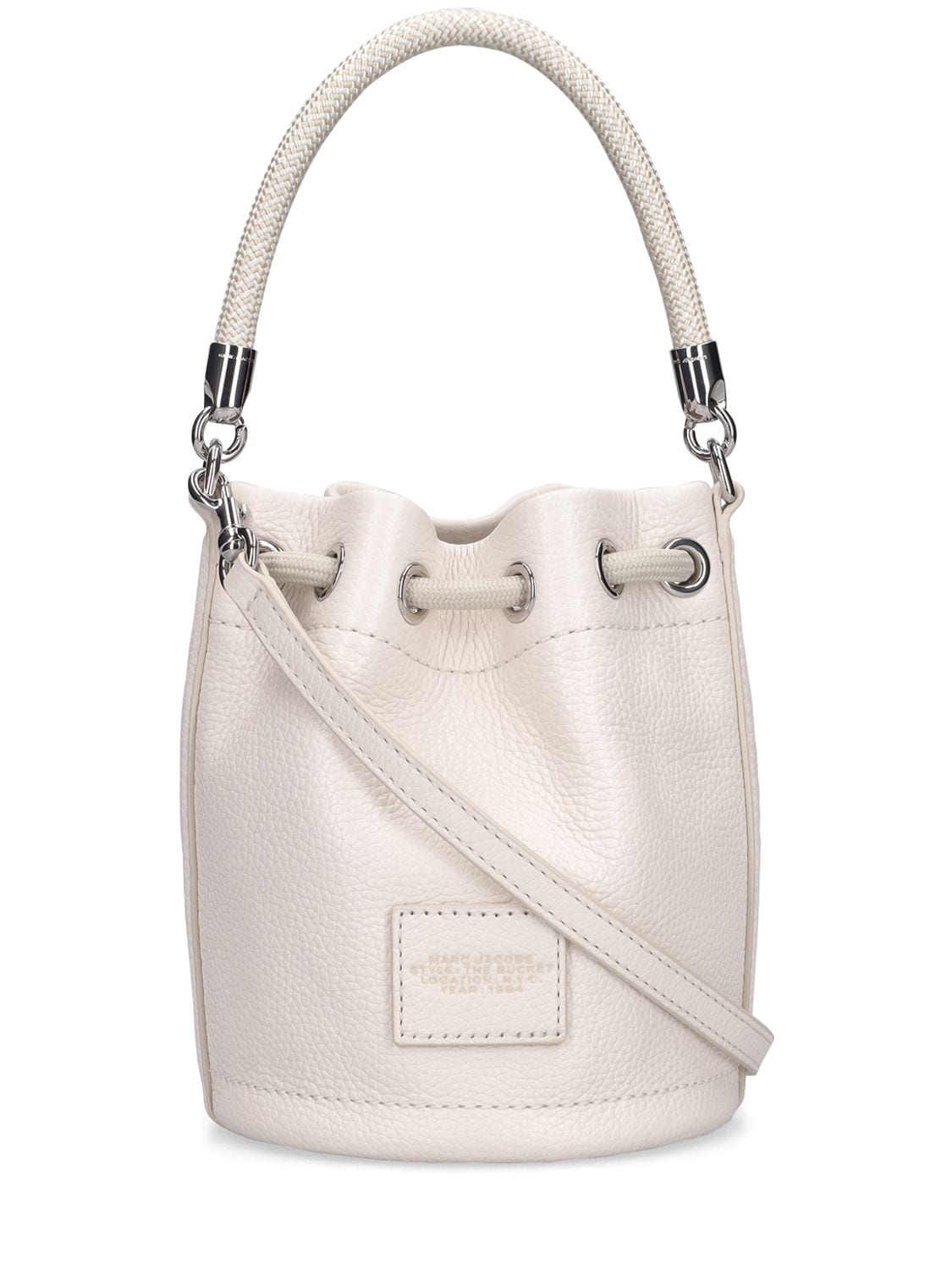 Shop Marc Jacobs The Mini Leather Bucket Bag In Cotton,silver