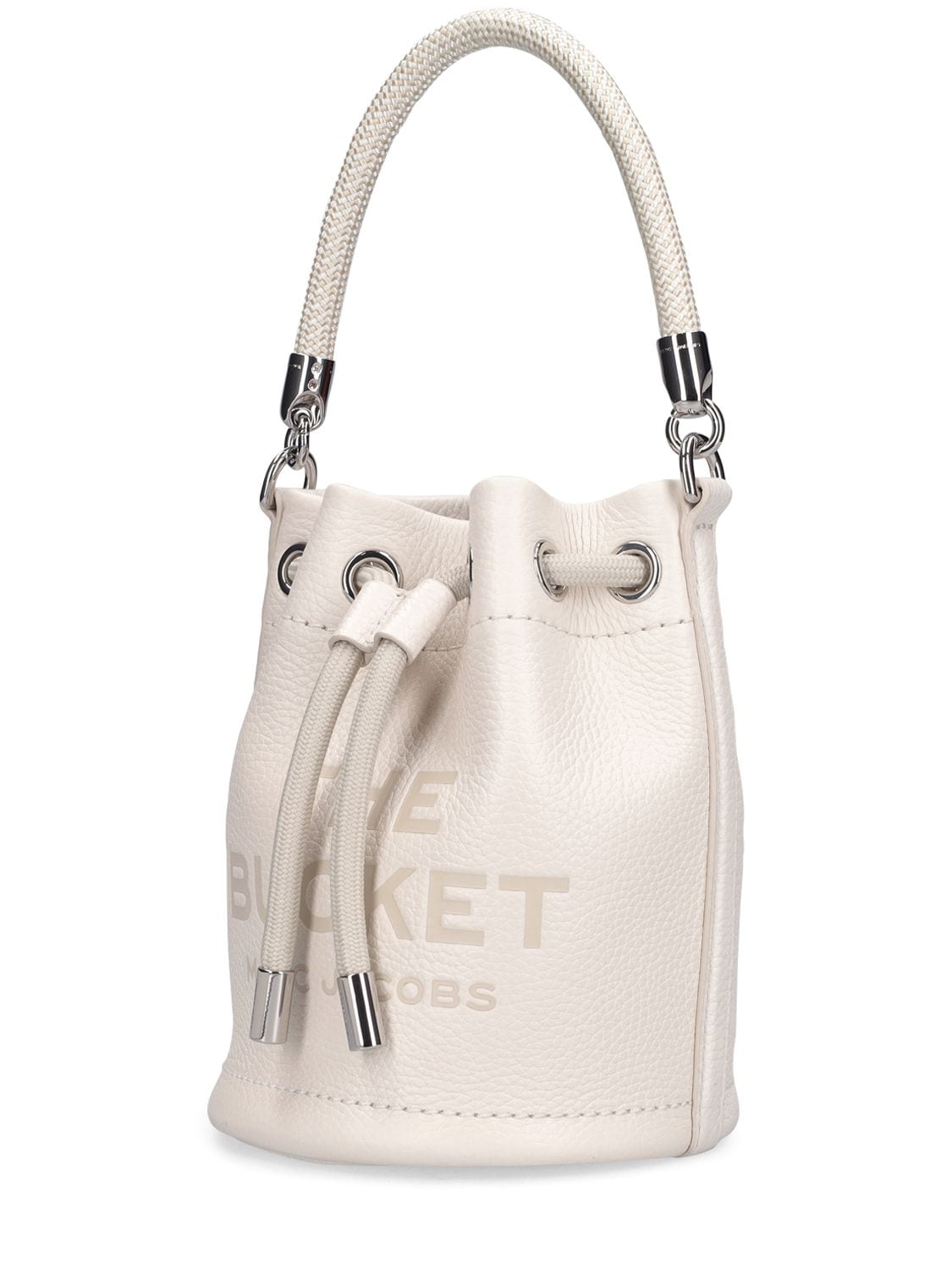 Shop Marc Jacobs The Mini Leather Bucket Bag In Cotton,silver