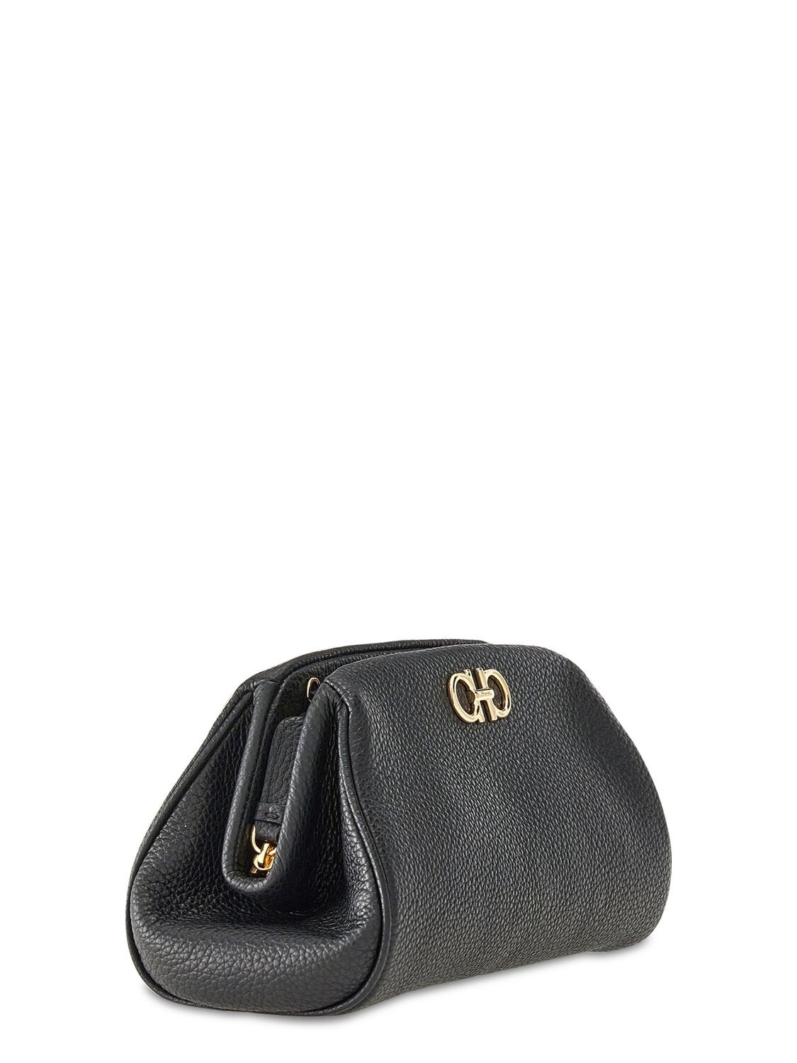 Shop Ferragamo Gancino Soft Leather Clutch In Black