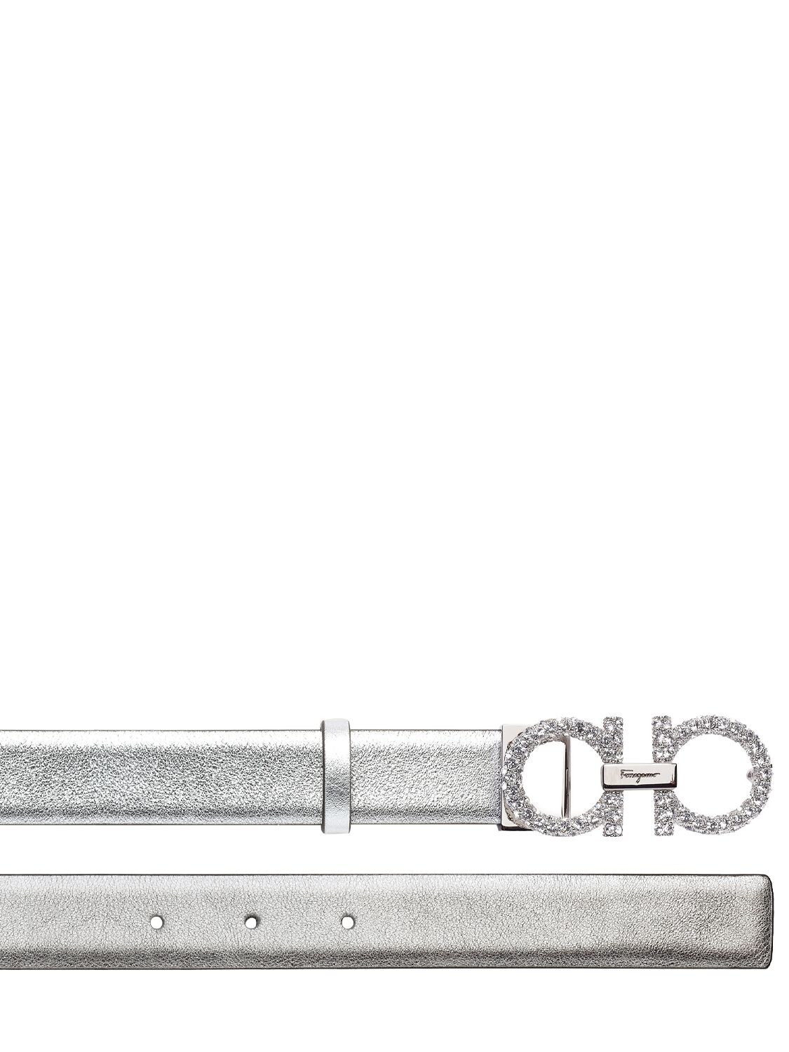 Shop Ferragamo 2.5cm New Gancini Embellished Belt In Silver