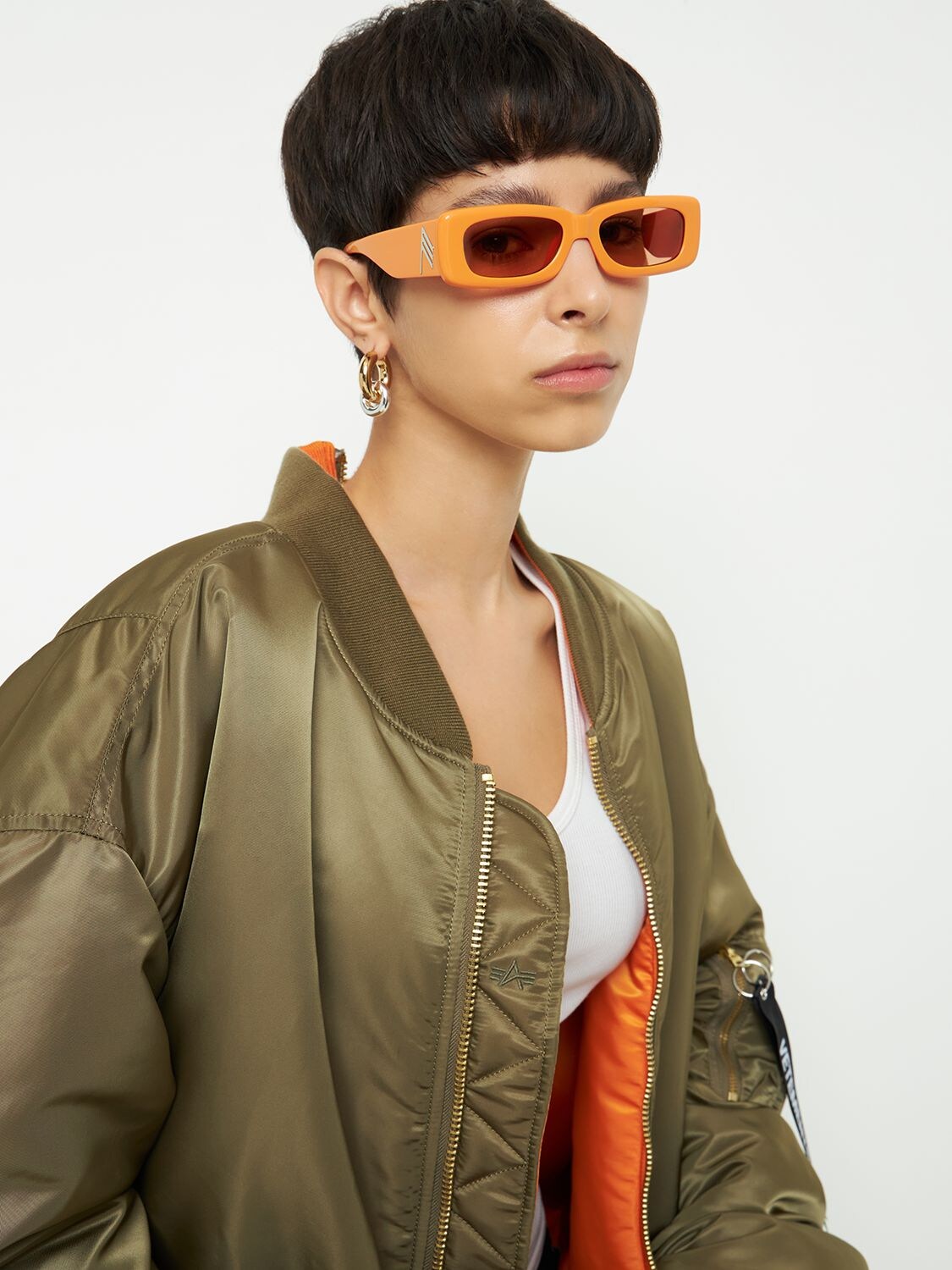 Shop Attico Mini Marfa Squared Acetate Sunglasses In Orange