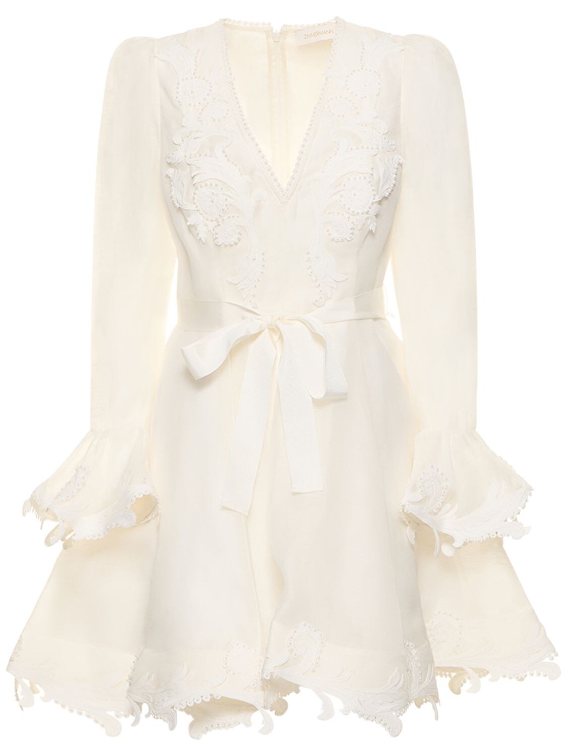 Zimmermann Wonderland Linen & Silk Mini Dress In White