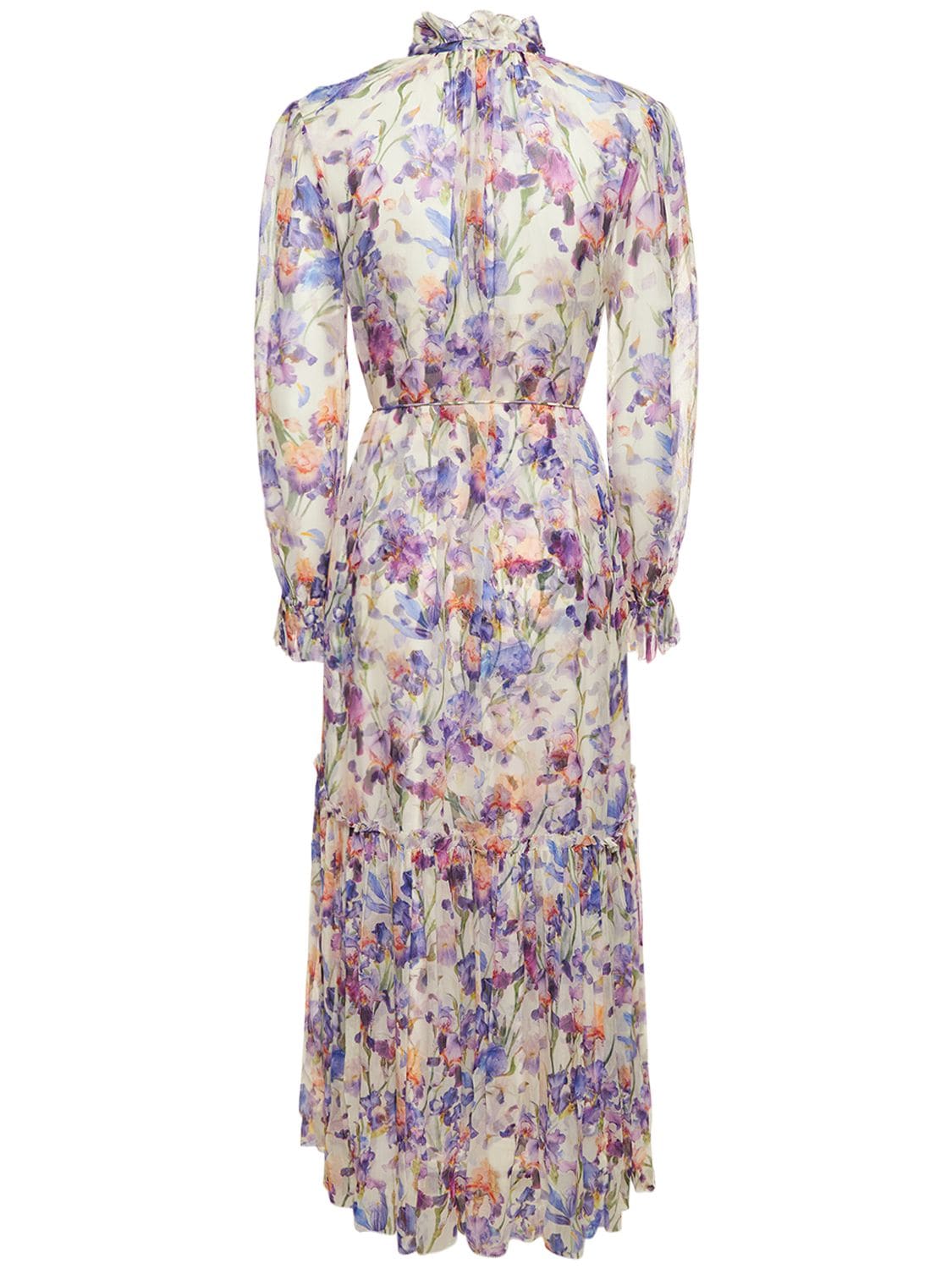 Zimmermann Tama Floral Semisheer Tiered Long Sleeve Silk Midi Dress In ...