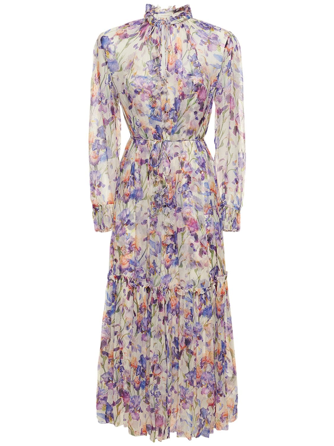 Zimmermann Tama Floral Semisheer Tiered Long Sleeve Silk Midi Dress In ...