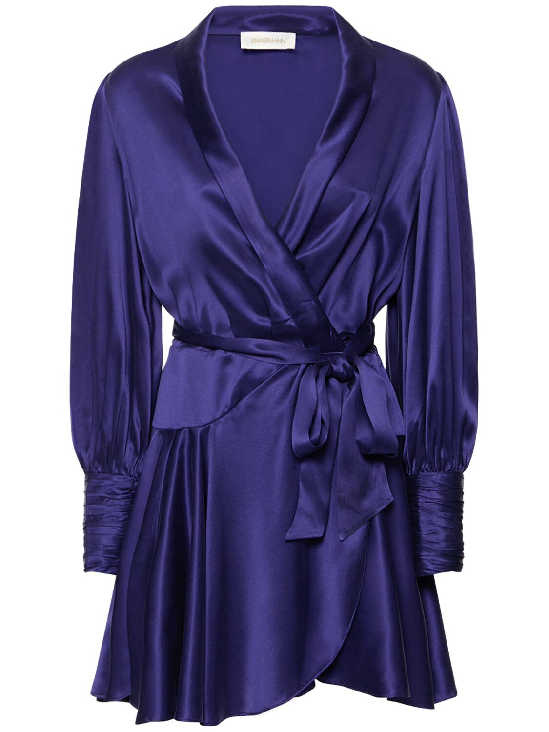 Zimmermann Silk Wraparound Mini Dress In Blue