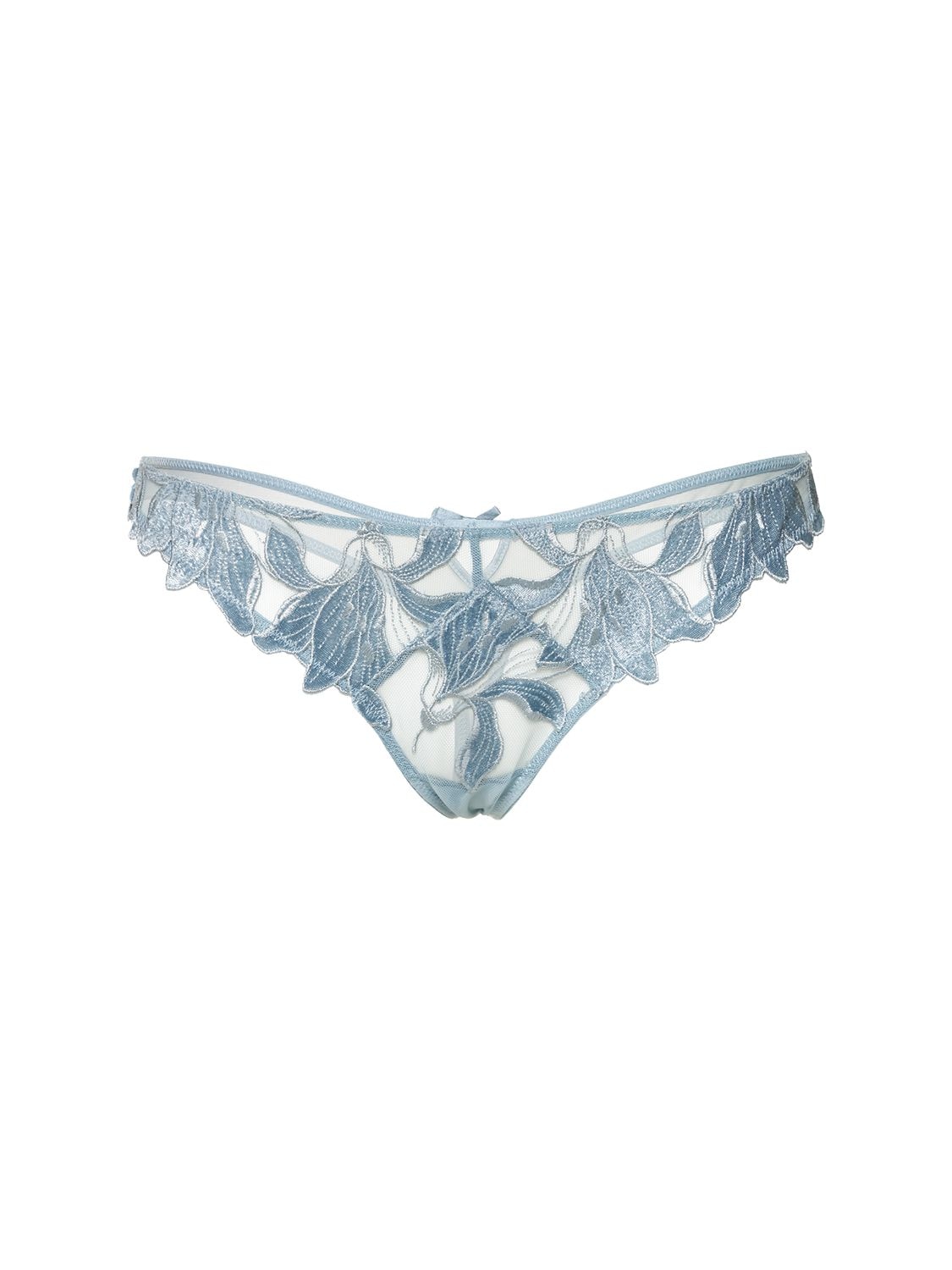 FLEUR DU MAL VELVET LILY EMBROIDERED THONG