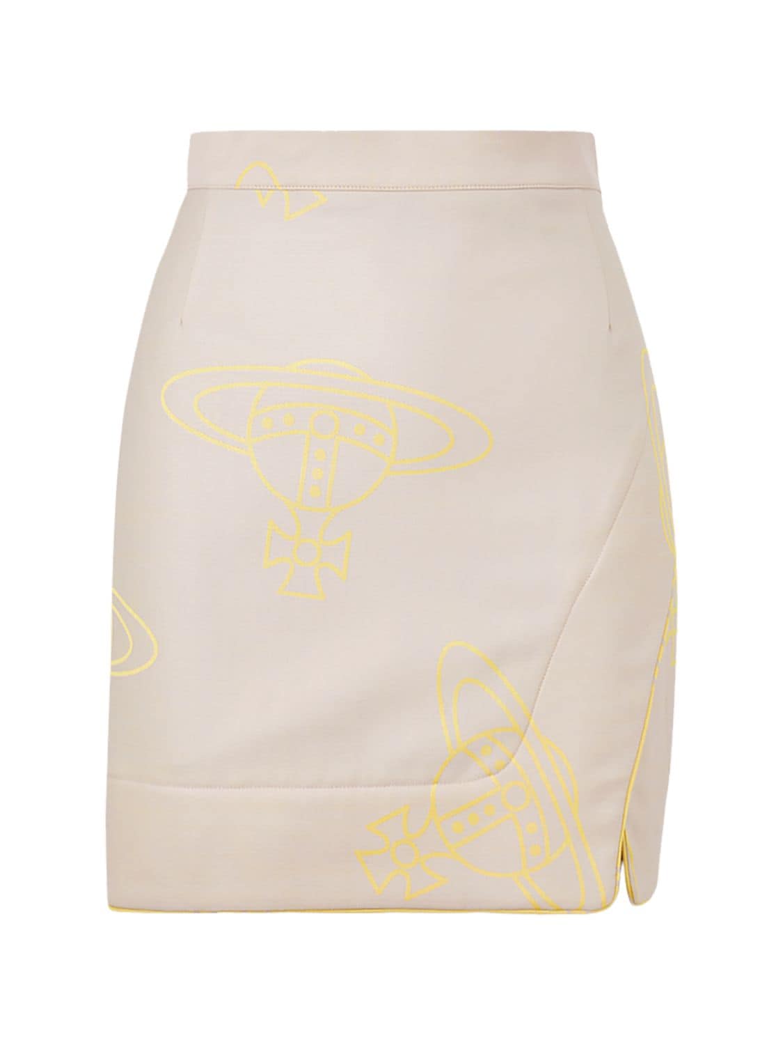 Vivienne Westwood Rita Logo Printed Wool Twill Mini Skirt In Beige,yellow