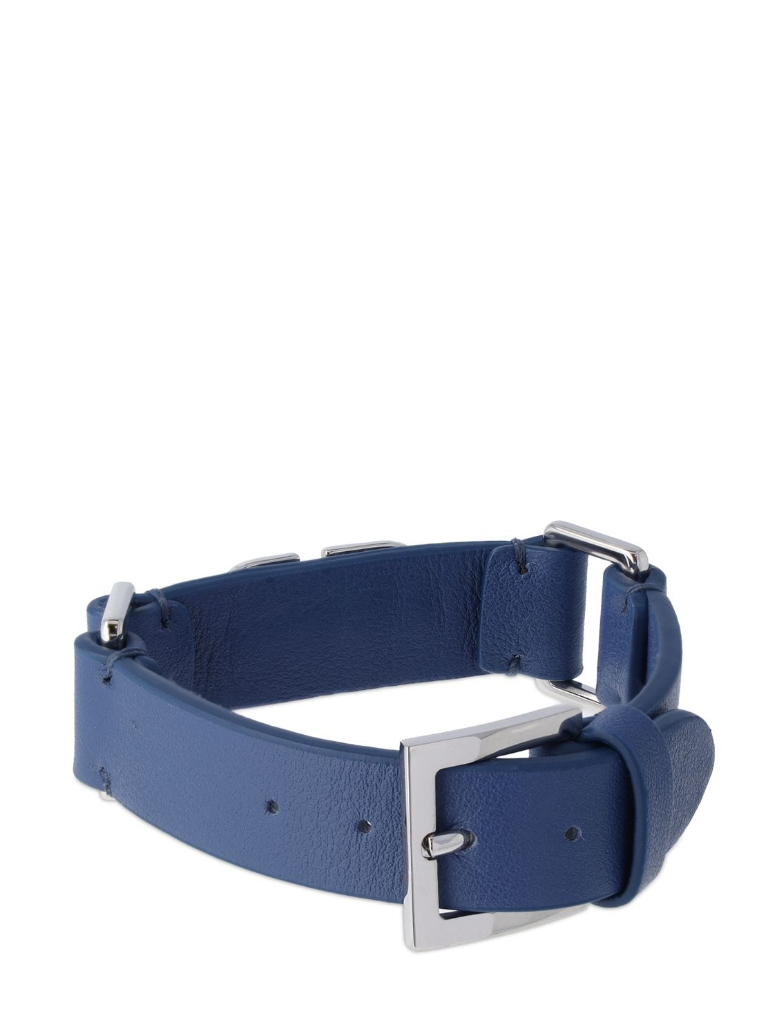 Shop Valentino V Logo Signature Leather Belt Bracelet In Blue,silver