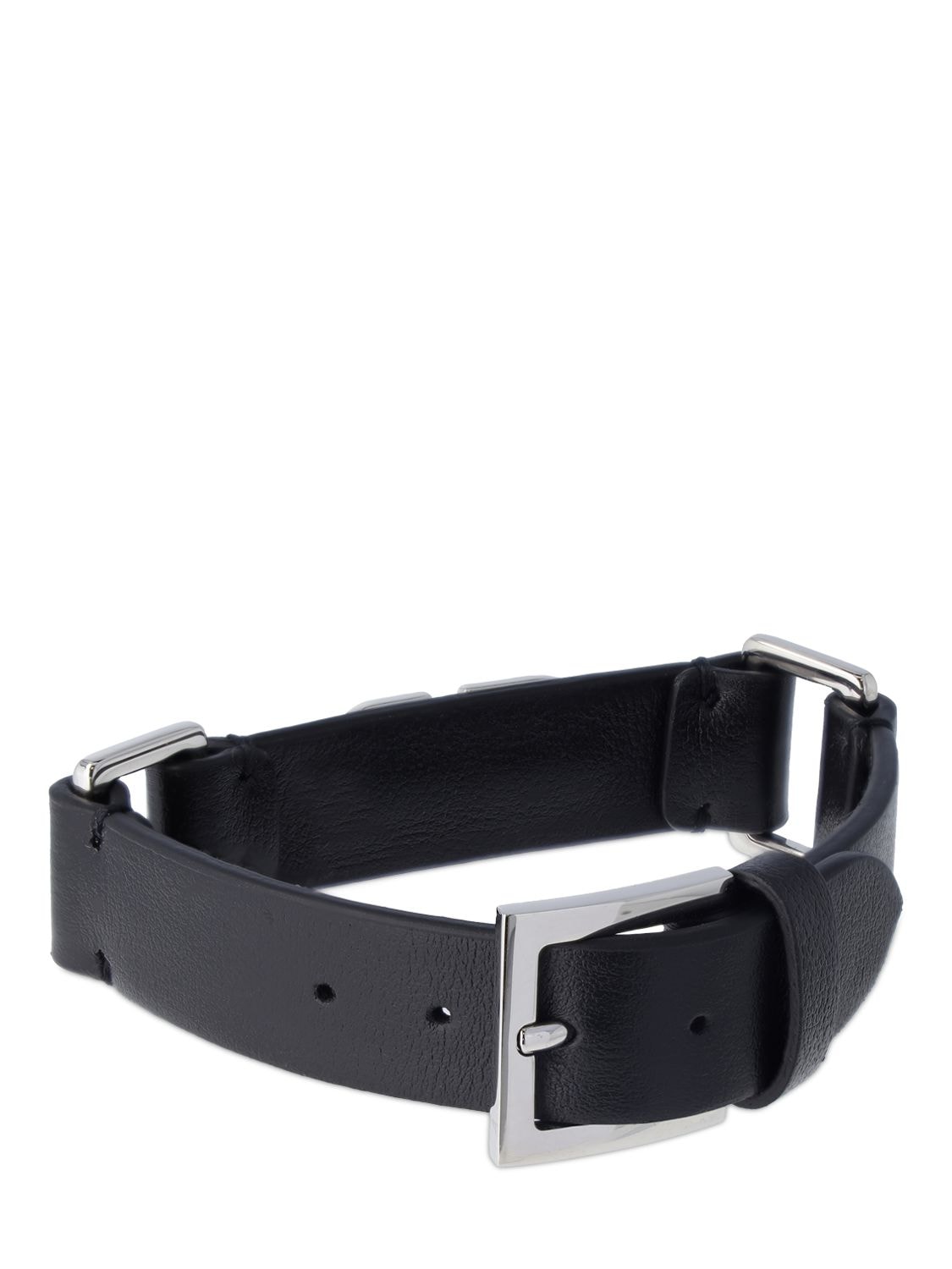 Shop Valentino V Logo Signature Leather Belt Bracelet In Black,silver