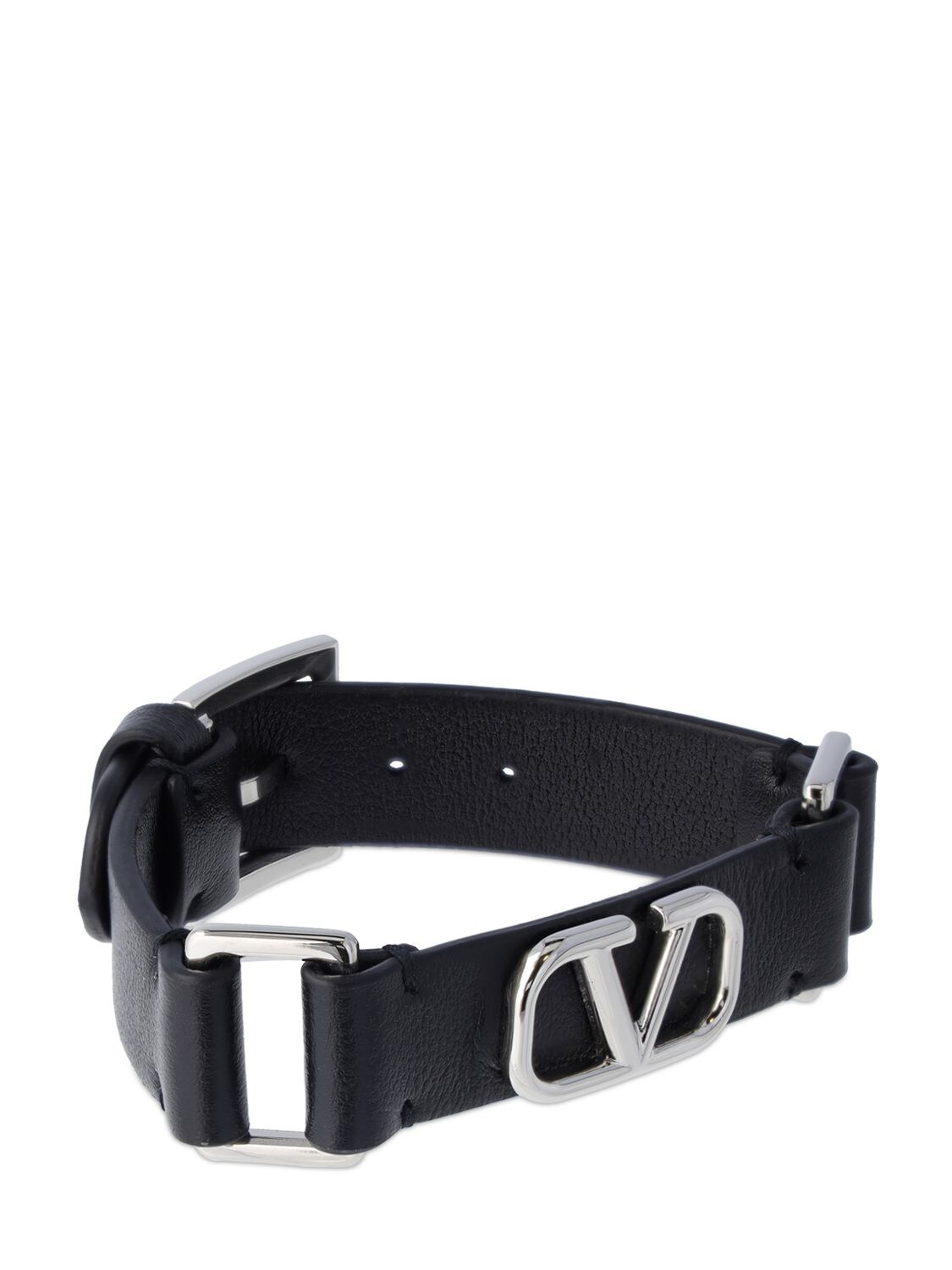 Shop Valentino V Logo Signature Leather Belt Bracelet In Black,silver