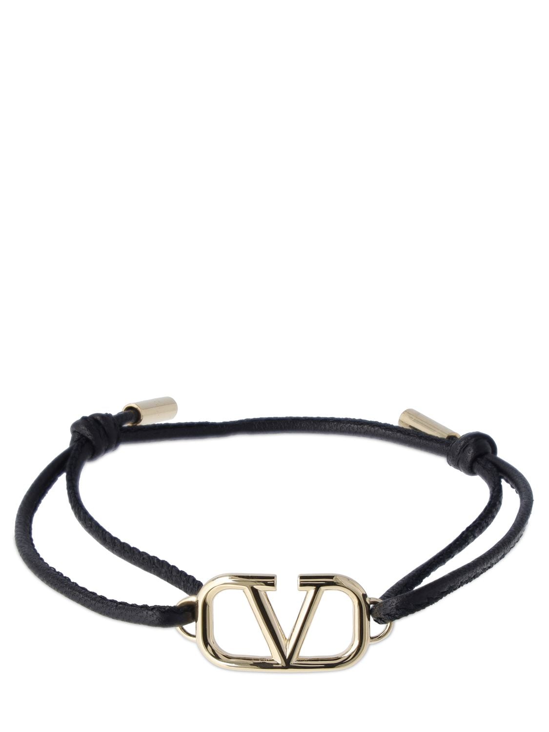Valentino Garavani V Logo Signature Leather Cord Bracelet In Black