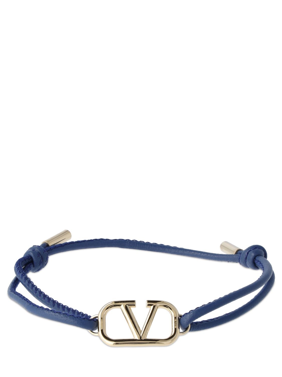 Valentino Garavani V Logo Signature皮革绳编手链 In Blue