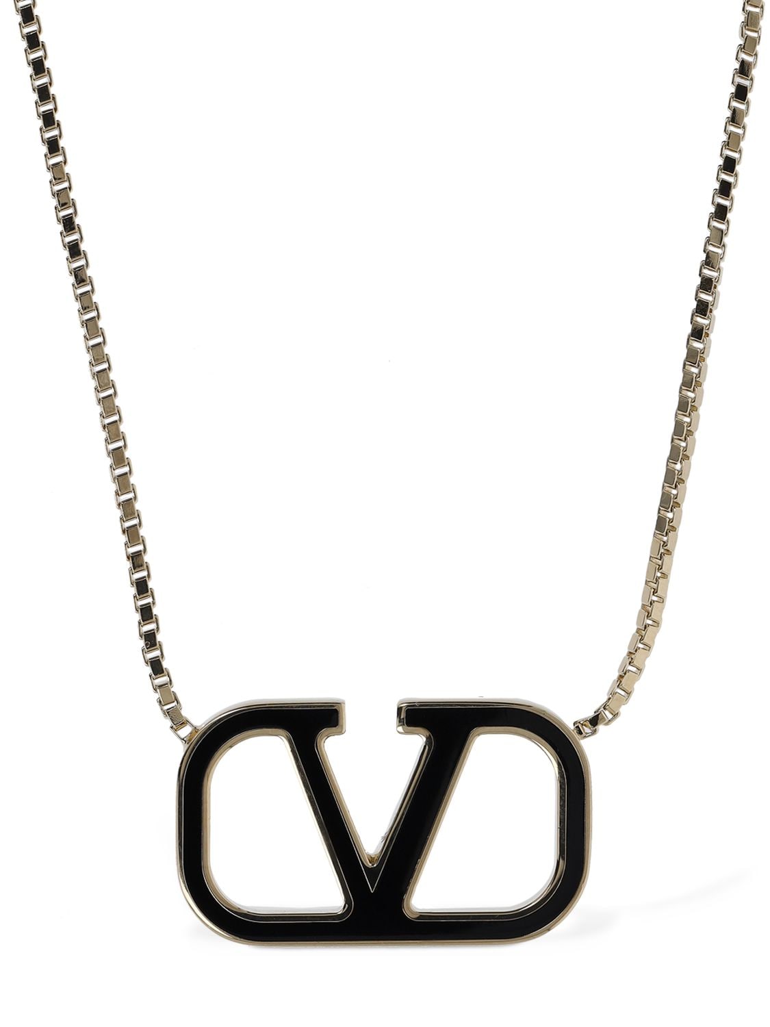 Valentino Garavani V Logo Signature Enamel Long Necklace In Gold,black