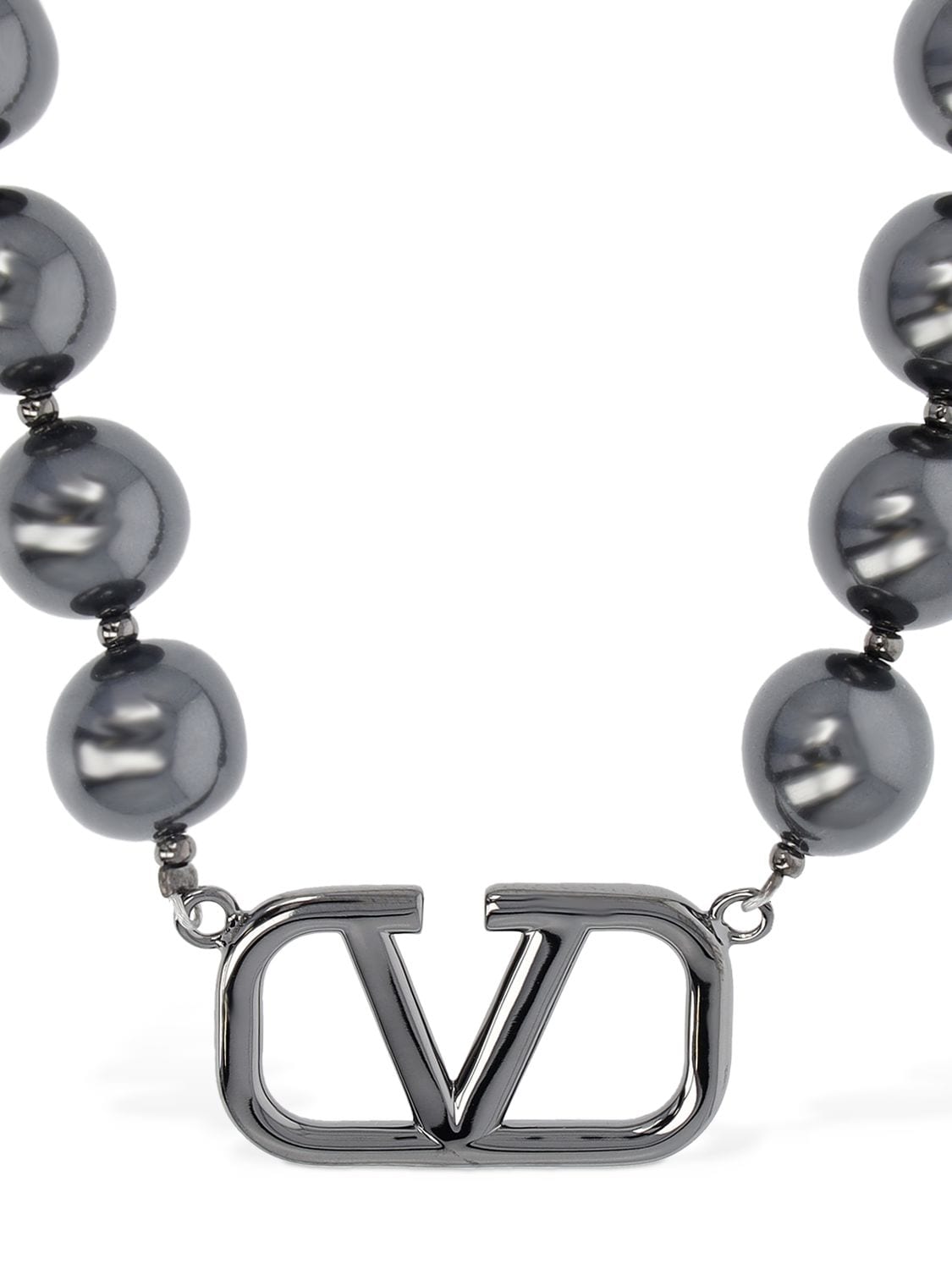 Shop Valentino V Logo Signature Faux Pearl Necklace In Black