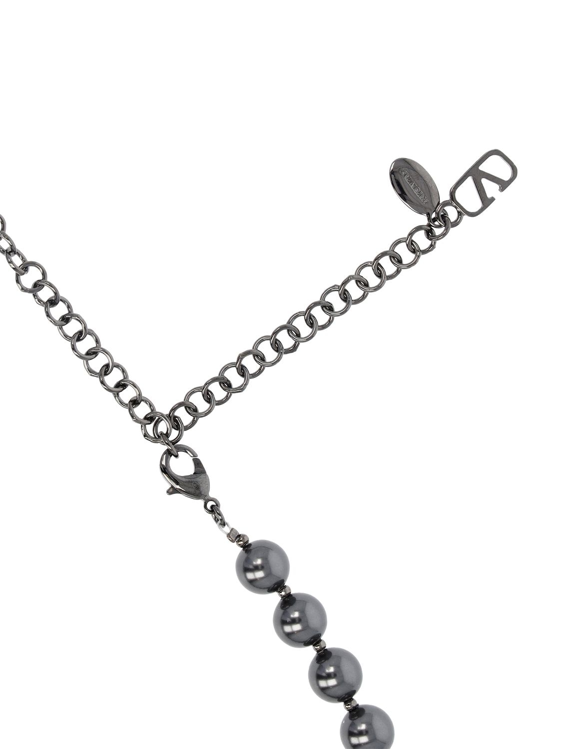 Shop Valentino V Logo Signature Faux Pearl Necklace In Black
