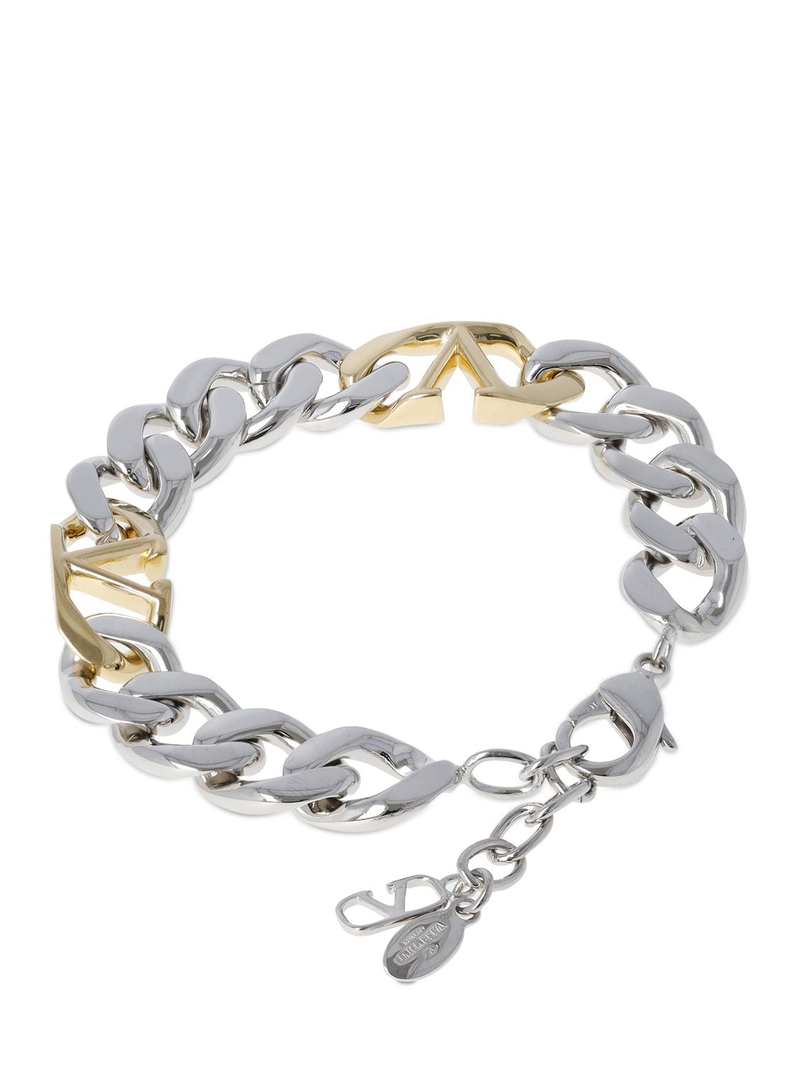 Shop Valentino V Logo Chain Bracelet In Palladium,gold