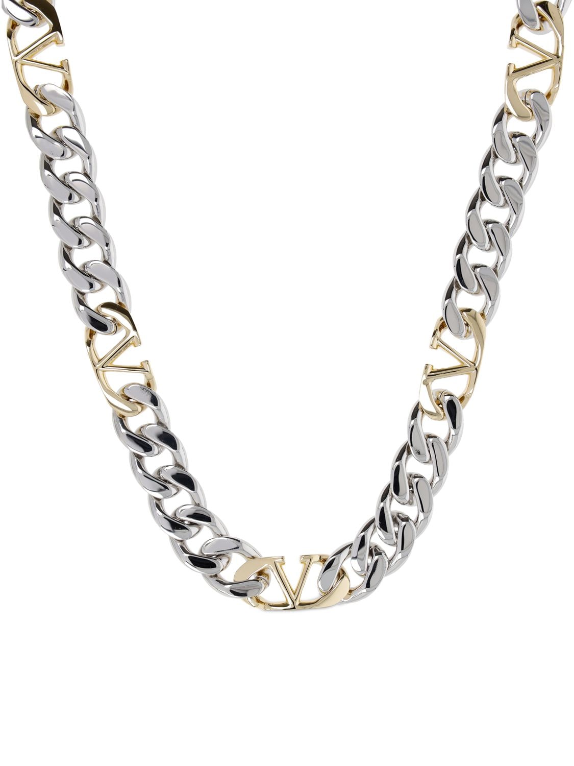 Shop Valentino V Logo Chain Collar Necklace In Palladium,gold