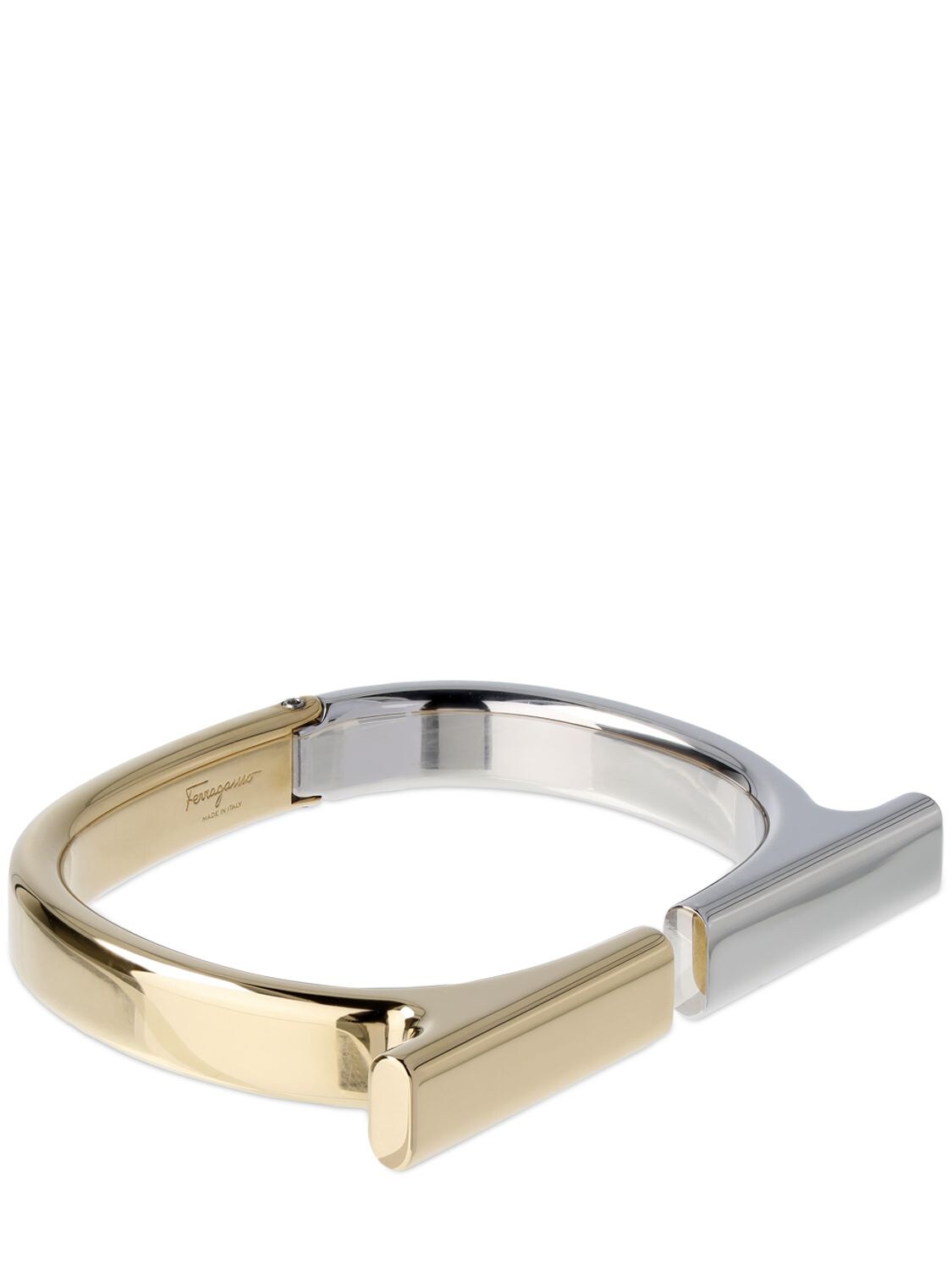 Shop Ferragamo Gancio Future Bicolor Bangle Bracelet In Gold,silver