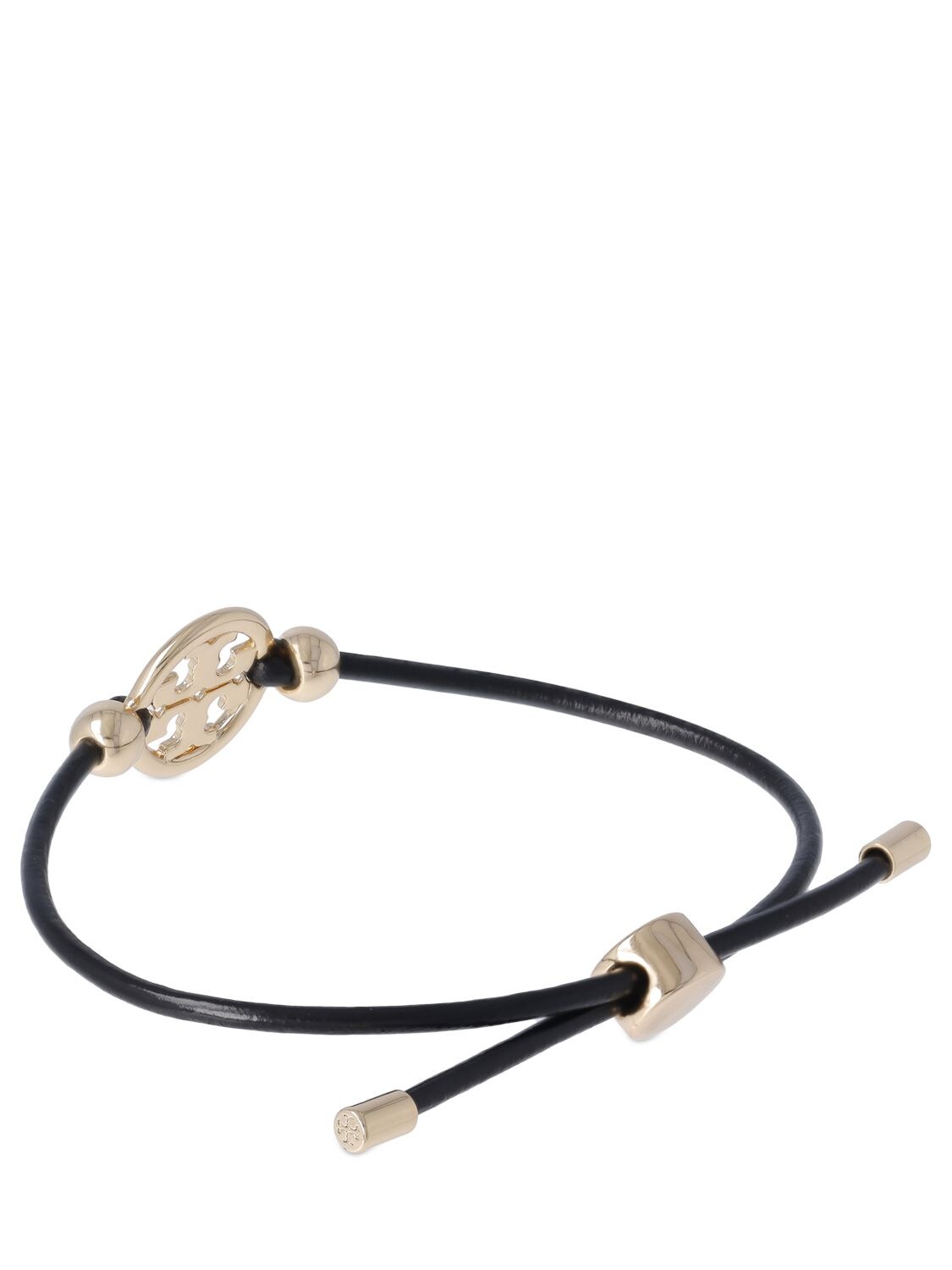 Shop Tory Burch Miller Slider Leather Bracelet In Black,gold