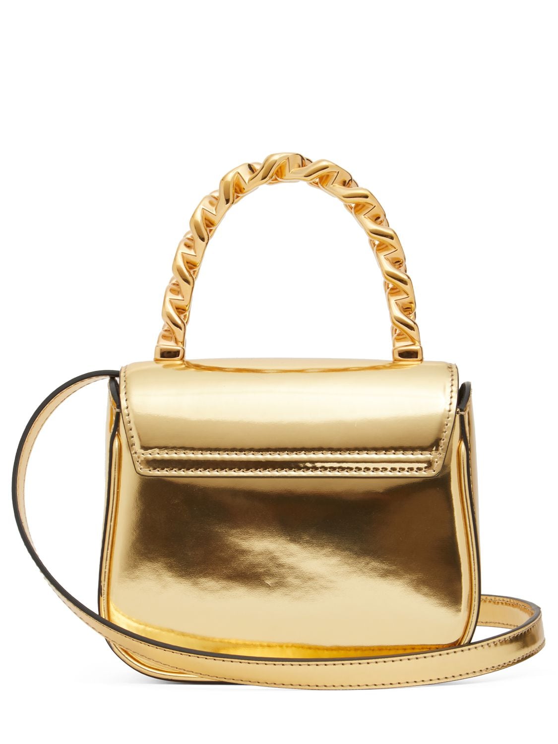 Shop Versace Mini Medusa Leather Top Handle Bag In Gold