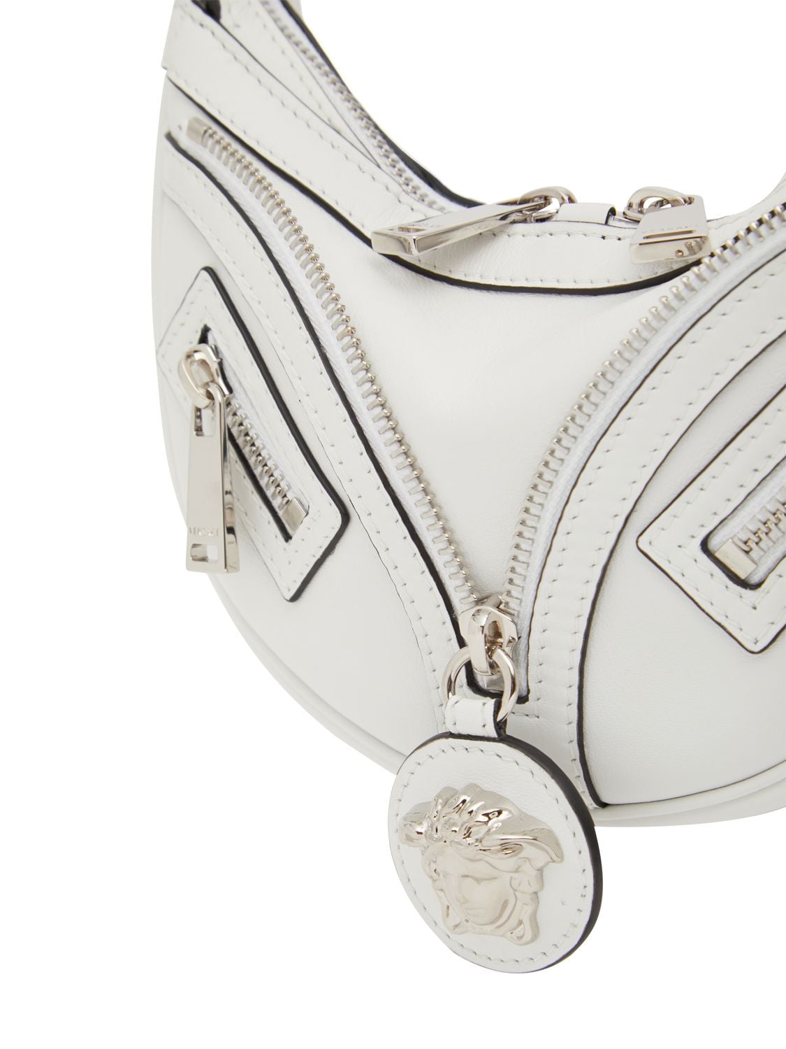 Shop Versace Mini Hobo Leather Shoulder Bag In Optic White