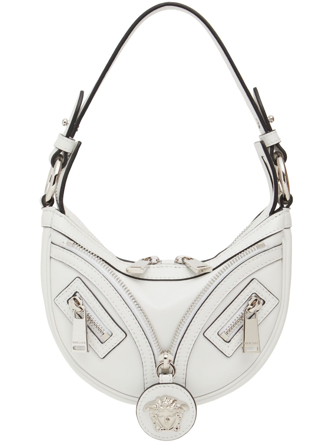 Versace Mini Hobo Leather Shoulder Bag In Optic White