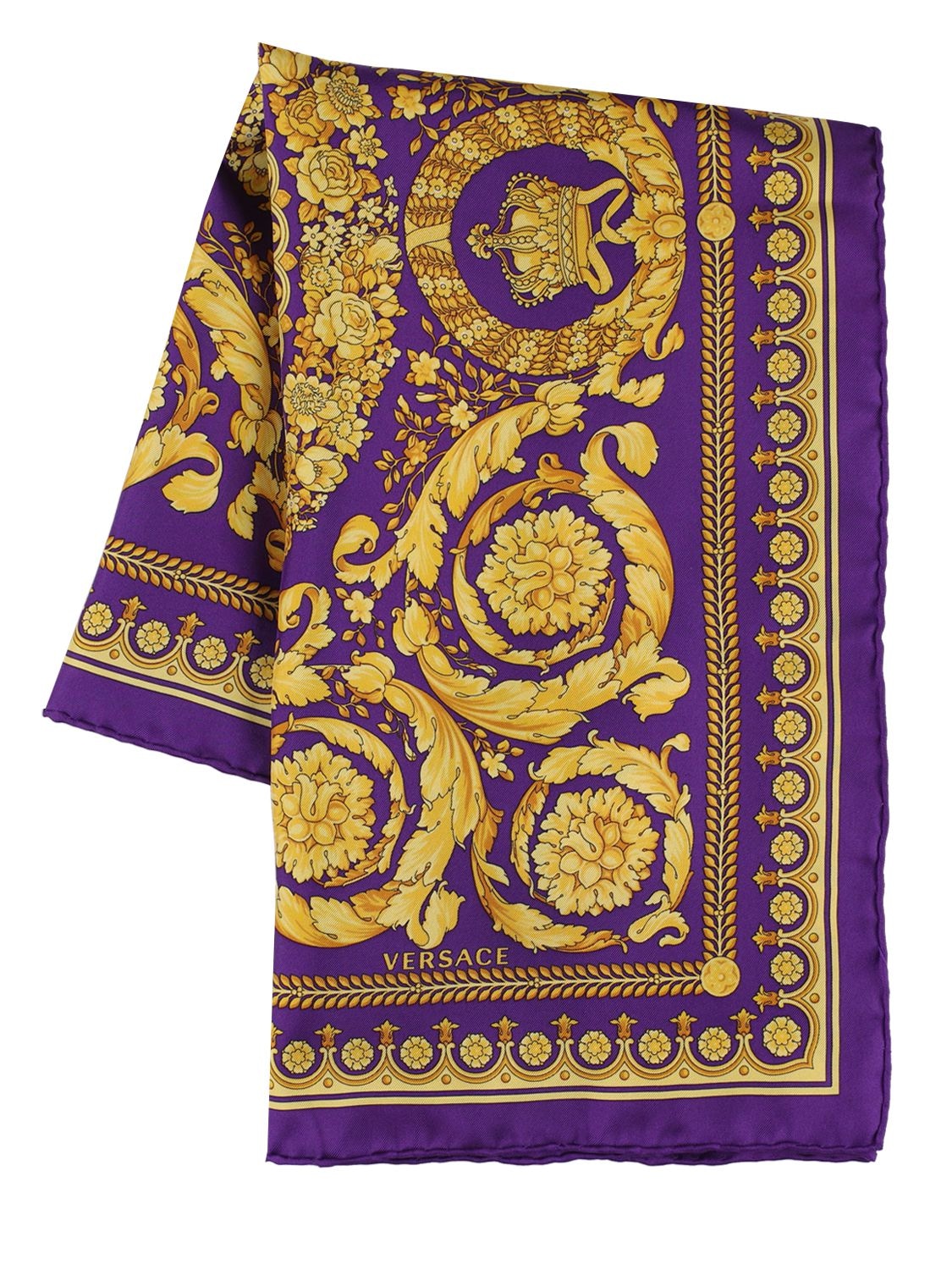 Versace Floral Silk Twill Scarf in Purple