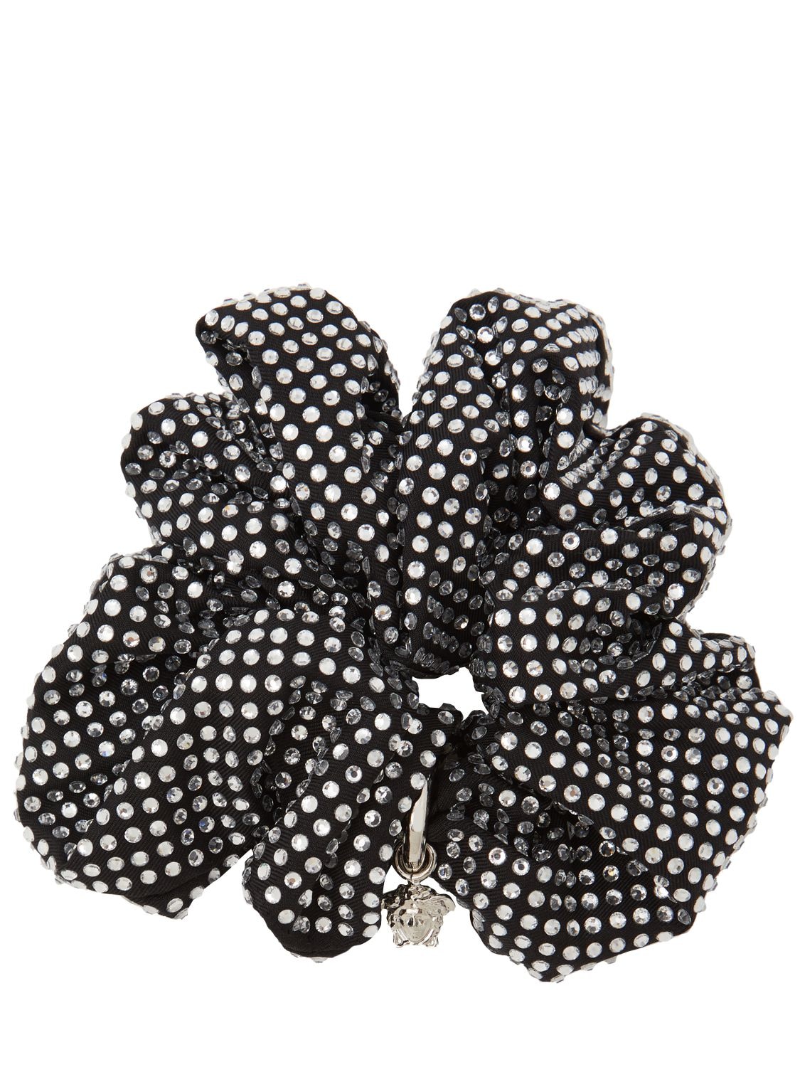 Versace Embellished Silk Twill Scrunchie In Black,silver