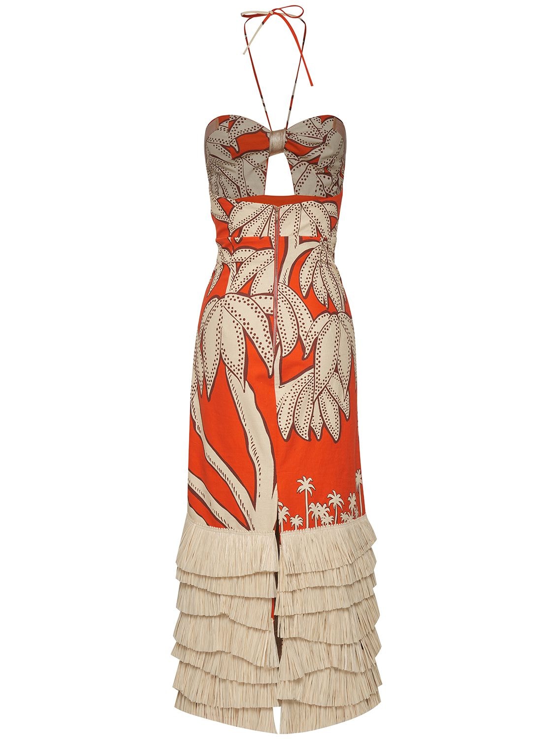 Shop Johanna Ortiz Kuba Kingdom Linen Halter Long Dress In Multicolor